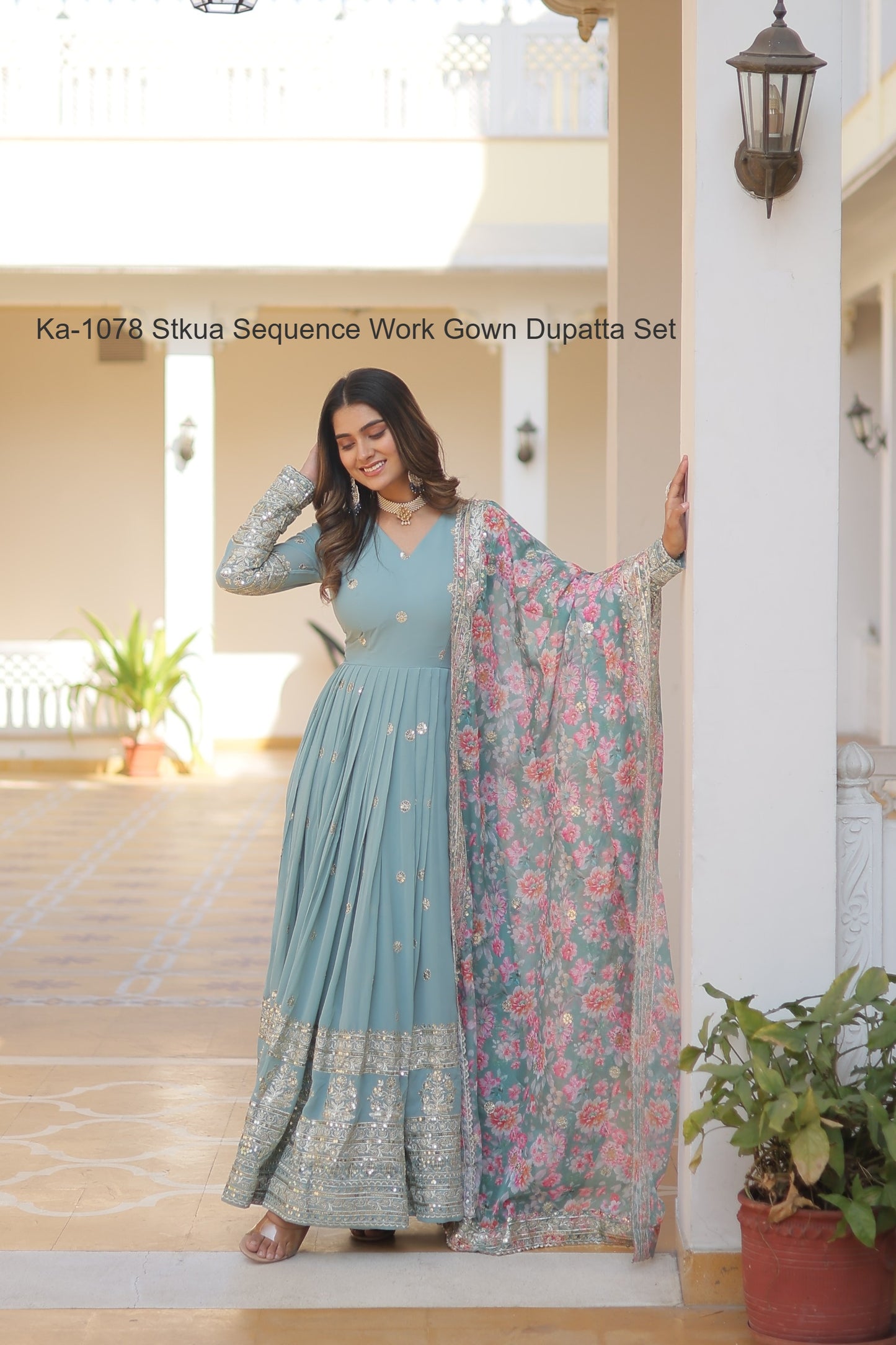 Ka-1078 Stkua Sequence Work Gown Dupatta Set