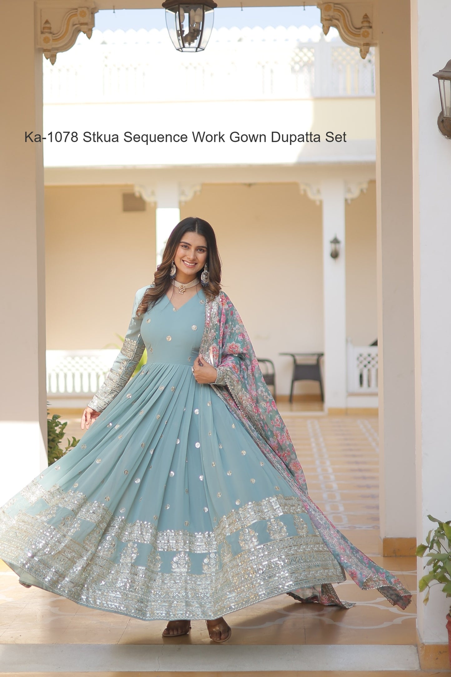 Ka-1078 Stkua Sequence Work Gown Dupatta Set