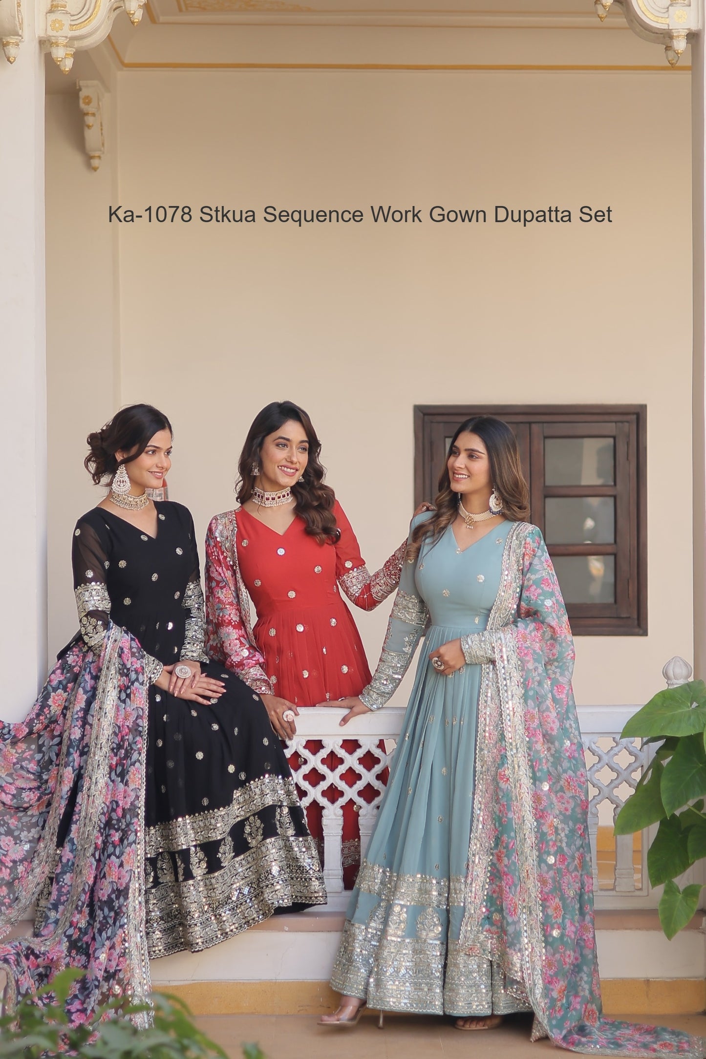 Ka-1078 Stkua Sequence Work Gown Dupatta Set