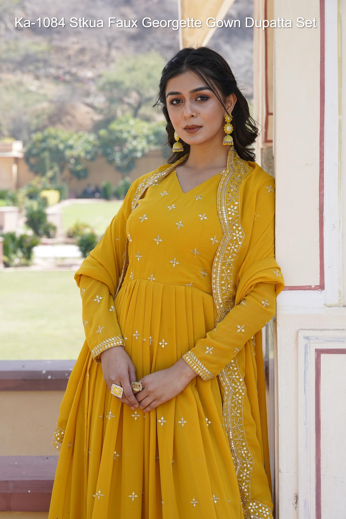 Ka-1084 Non-Branded Stkua Faux Georgette Gown Dupatta Set