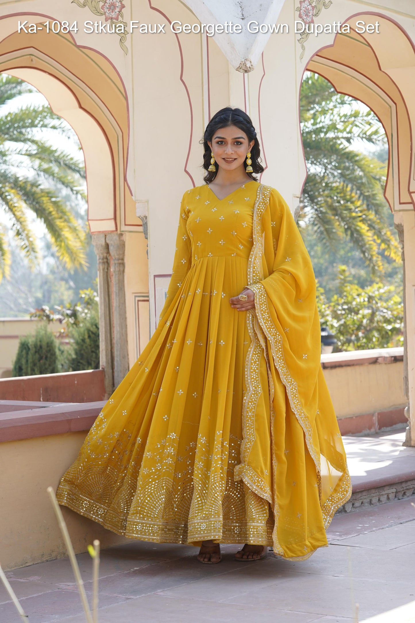 Ka-1084 Non-Branded Stkua Faux Georgette Gown Dupatta Set