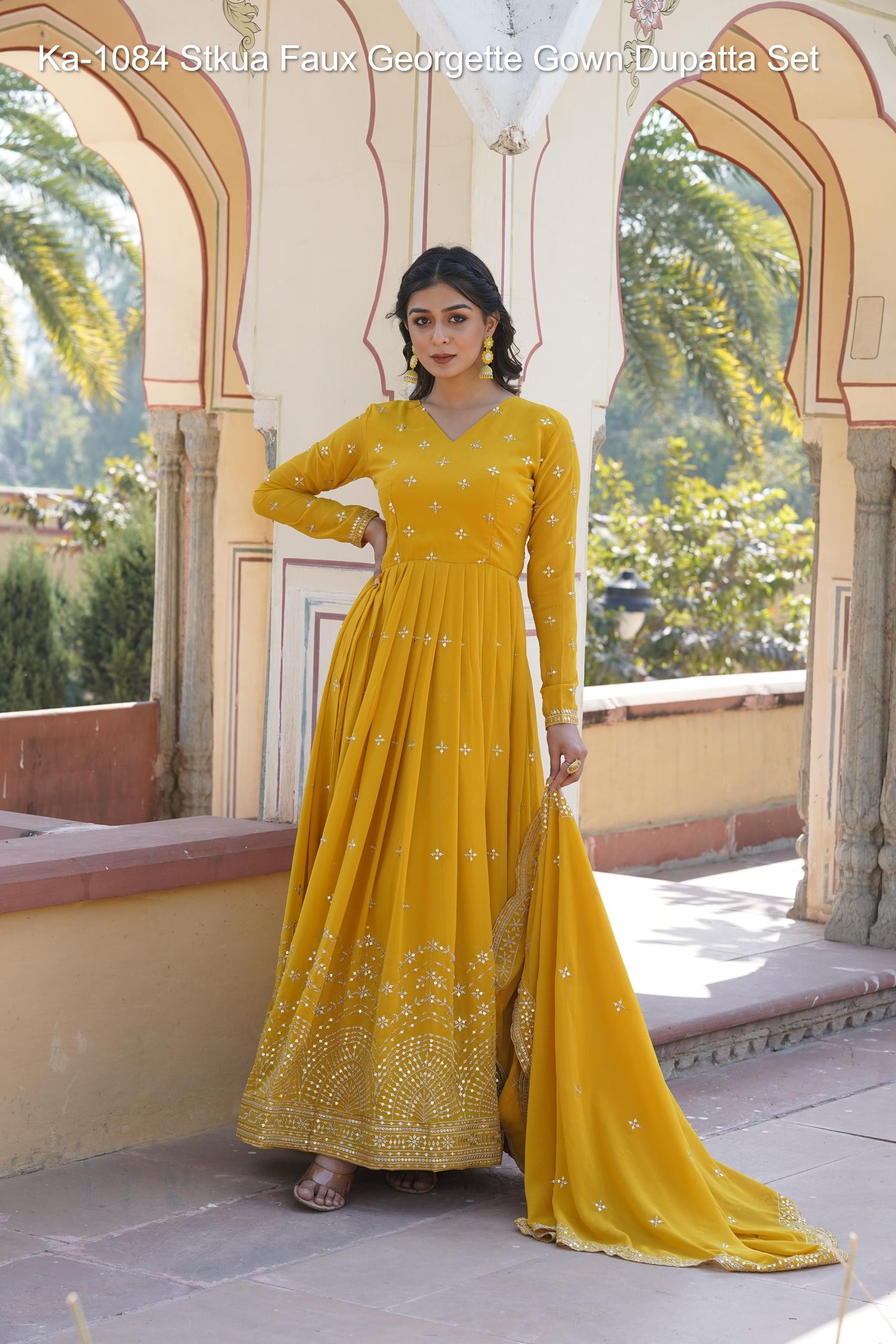 Ka-1084 Non-Branded Stkua Faux Georgette Gown Dupatta Set