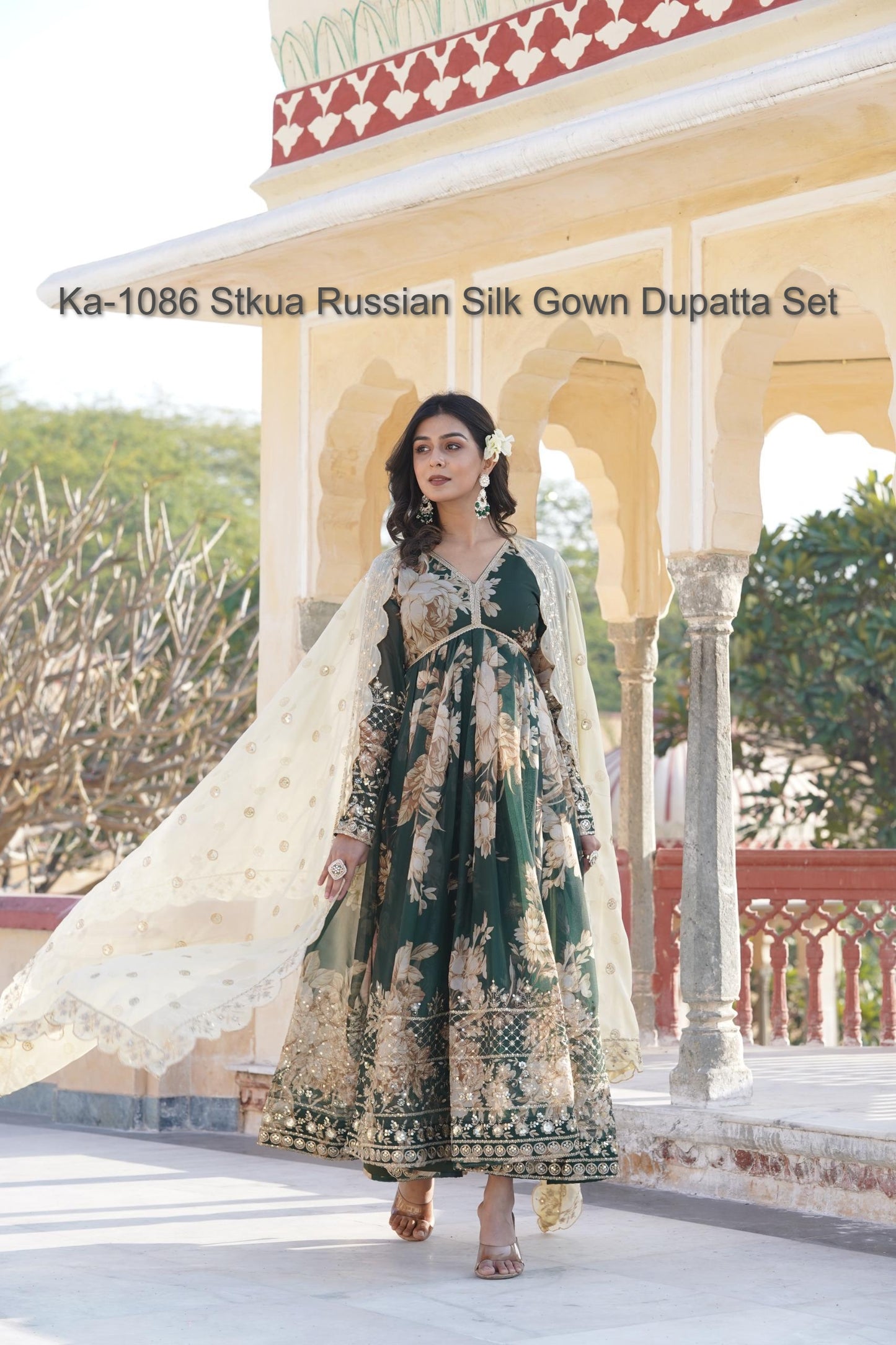 Ka-1086 Stkua Russian Silk Gown Dupatta Set