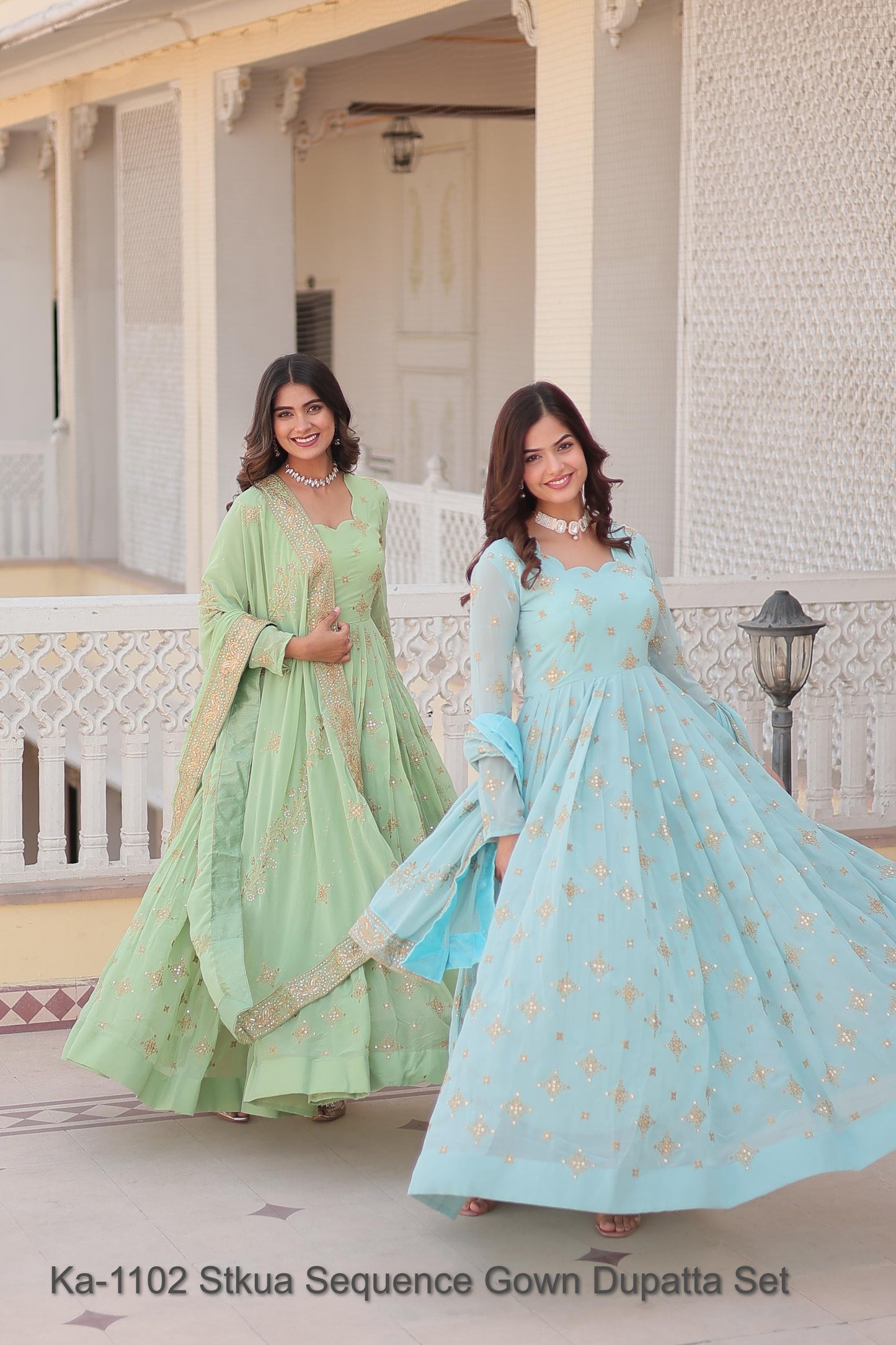 Ka-1102 Stkua Sequence Gown Dupatta Set