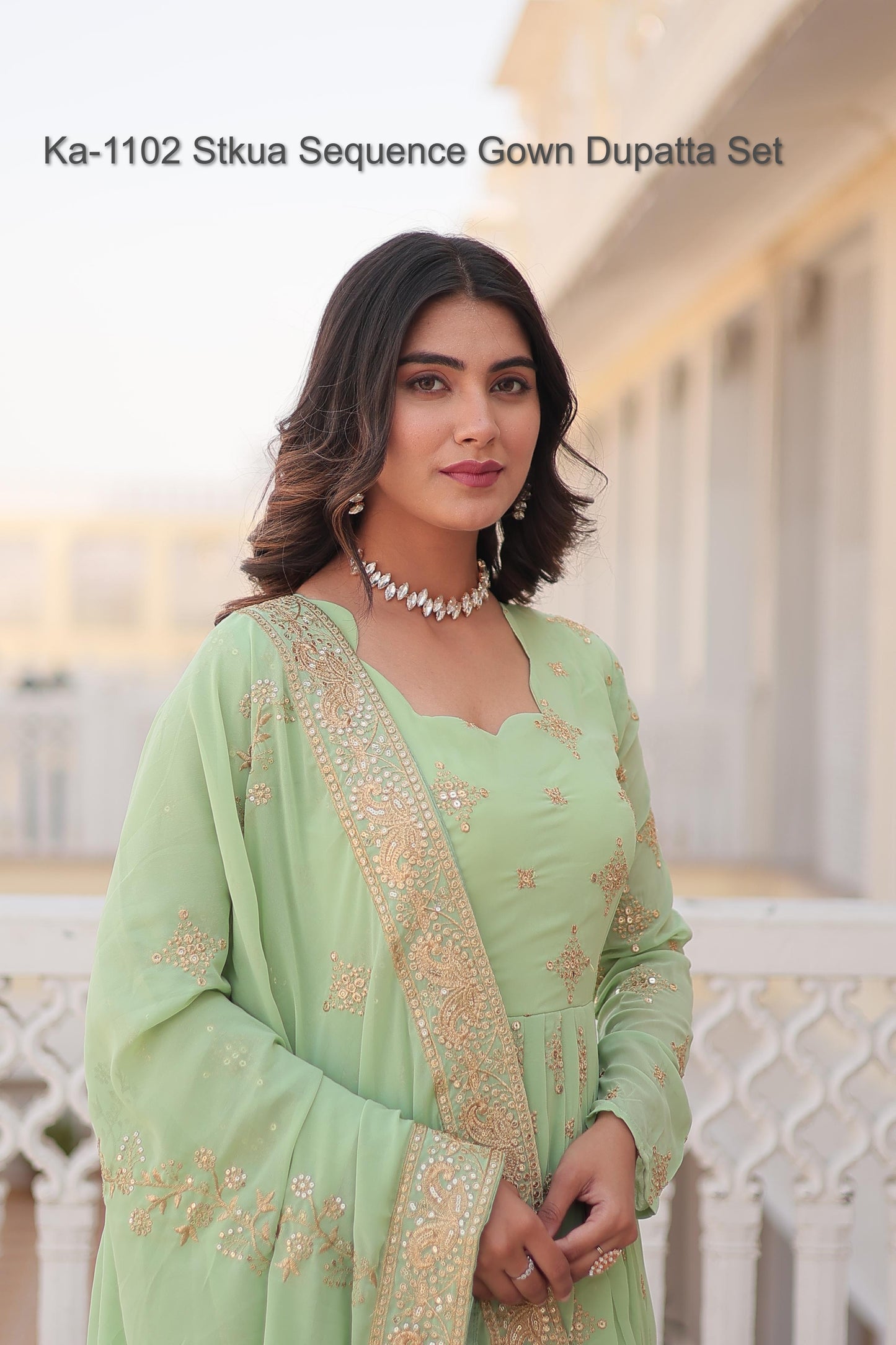 Ka-1102 Stkua Sequence Gown Dupatta Set