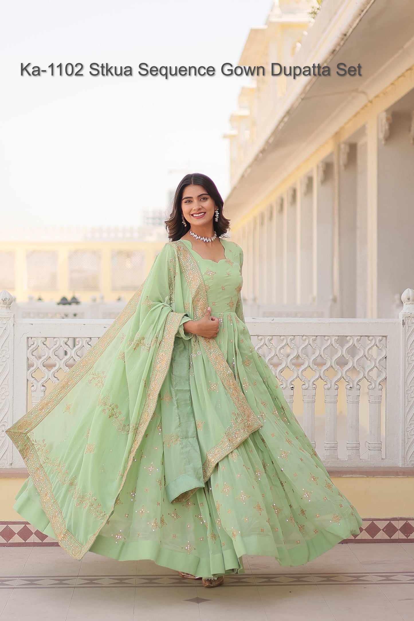 Ka-1102 Stkua Sequence Gown Dupatta Set