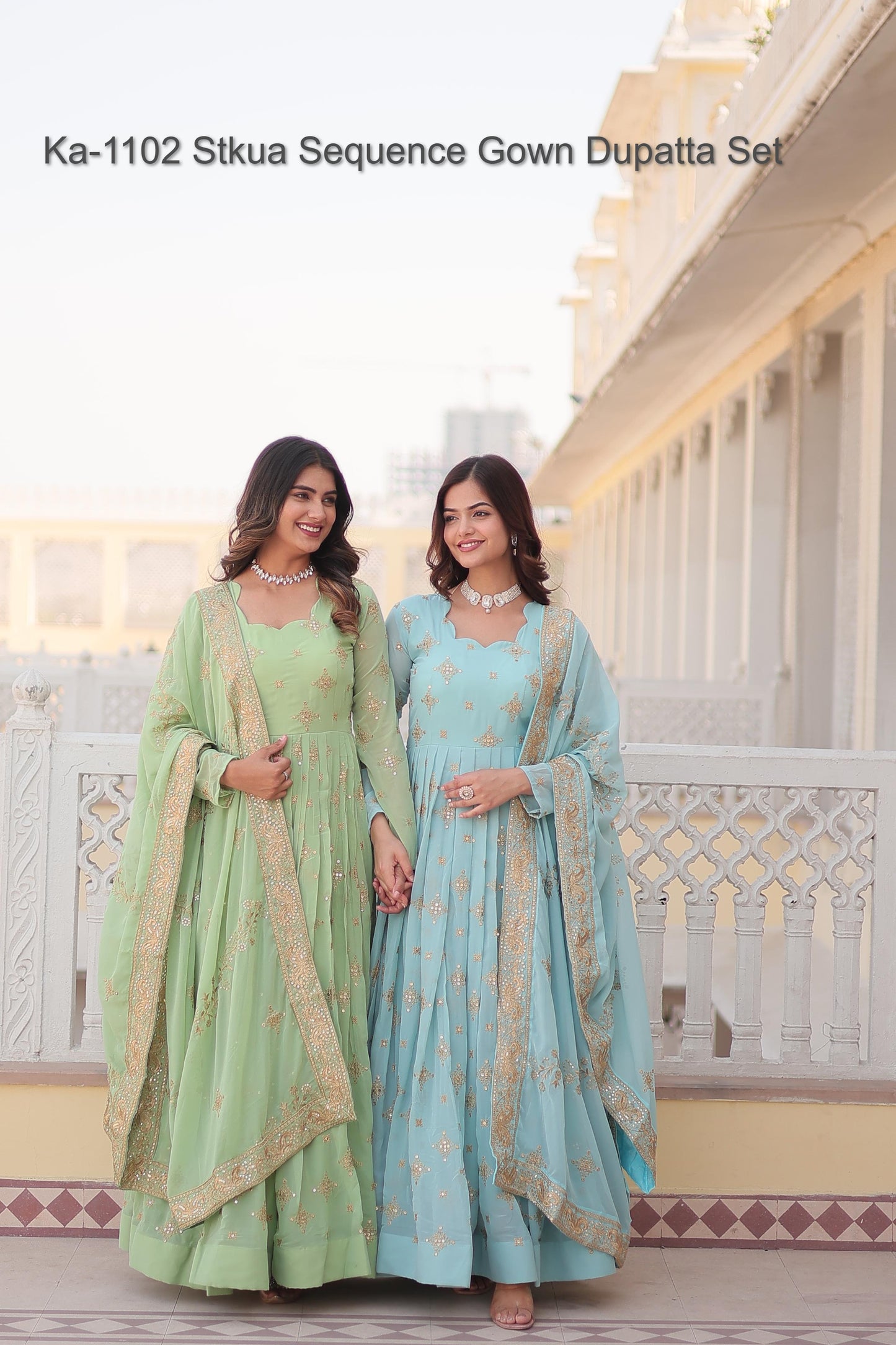 Ka-1102 Stkua Sequence Gown Dupatta Set