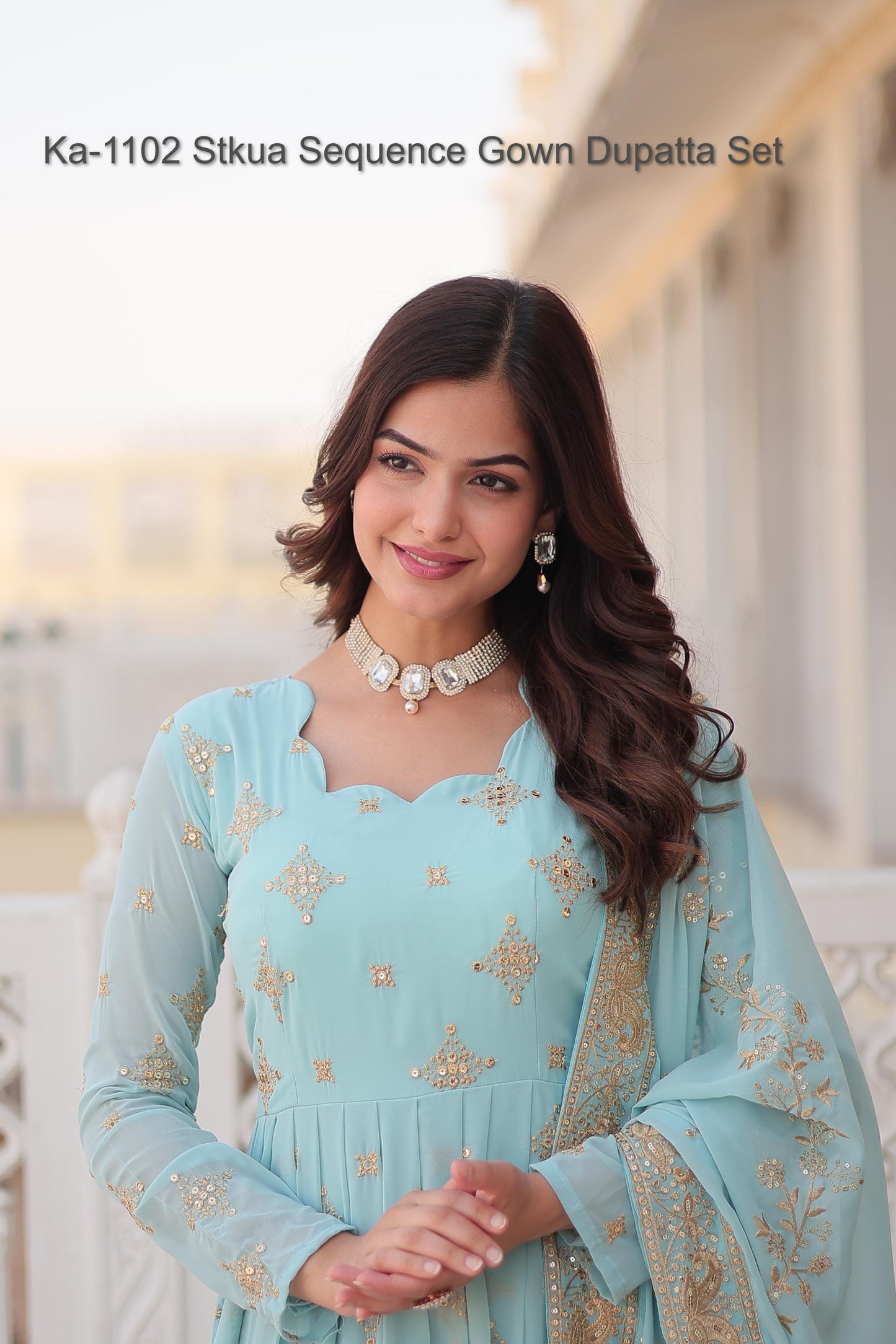 Ka-1102 Stkua Sequence Gown Dupatta Set
