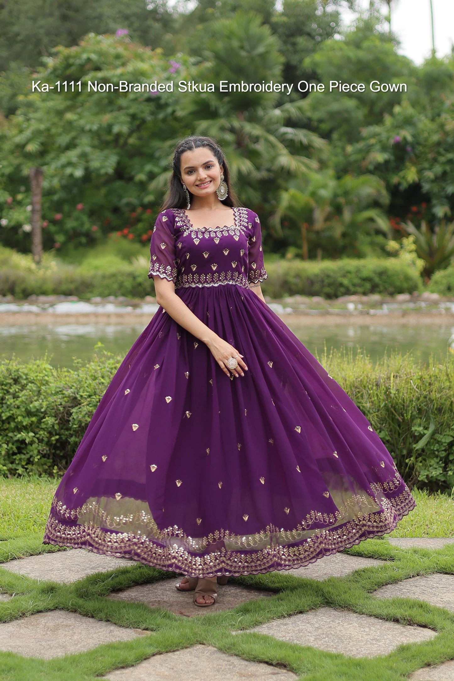 Ka-1111 Non-Branded Stkua Embroidery One Piece Gown