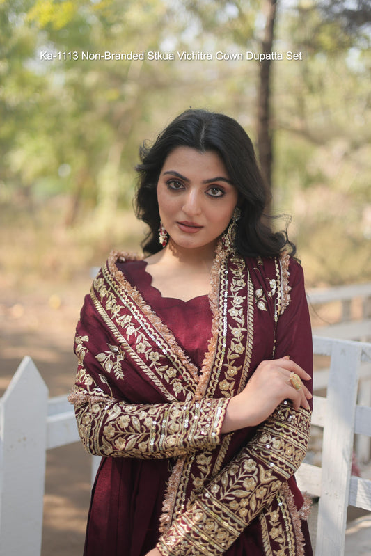 Ka-1113 Non-Branded Stkua Vichitra Gown Dupatta Set