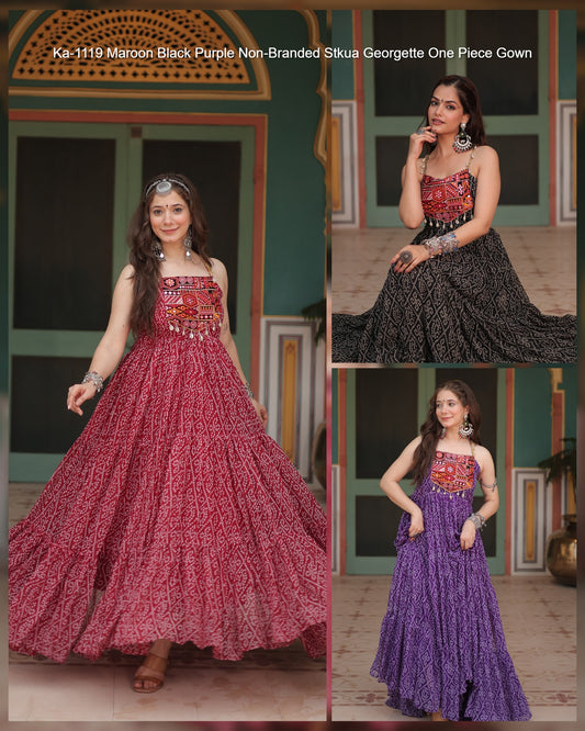 Ka-1119 Maroon Black Purple Non-Branded Stkua Georgette One Piece Gown