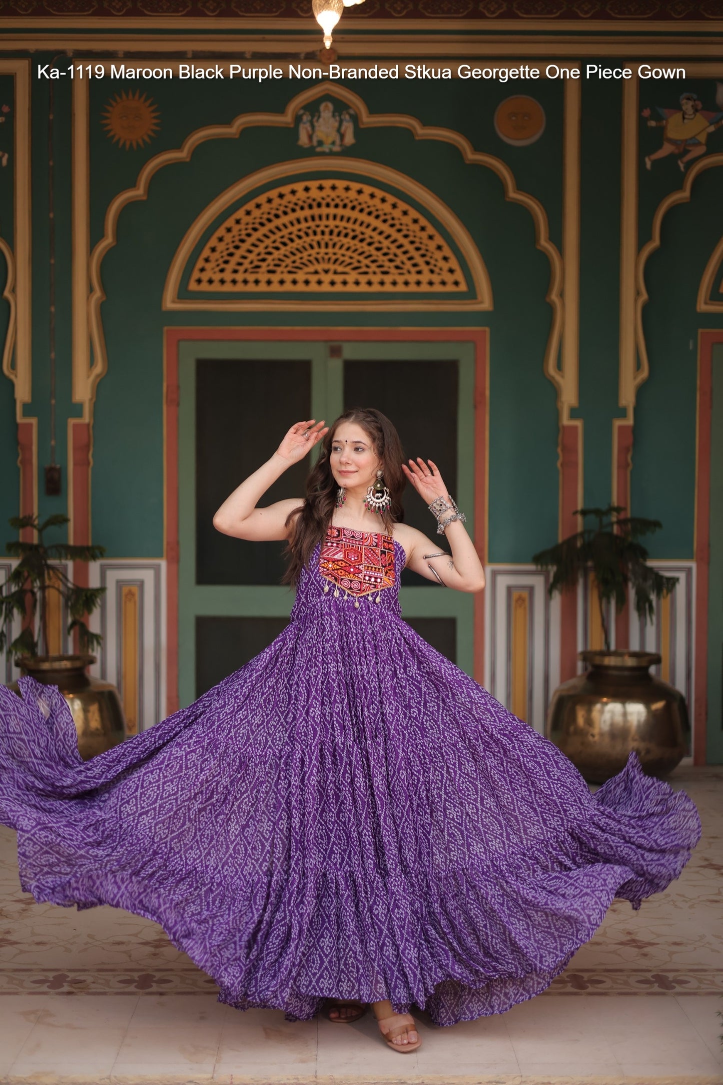 Ka-1119 Maroon Black Purple Non-Branded Stkua Georgette One Piece Gown