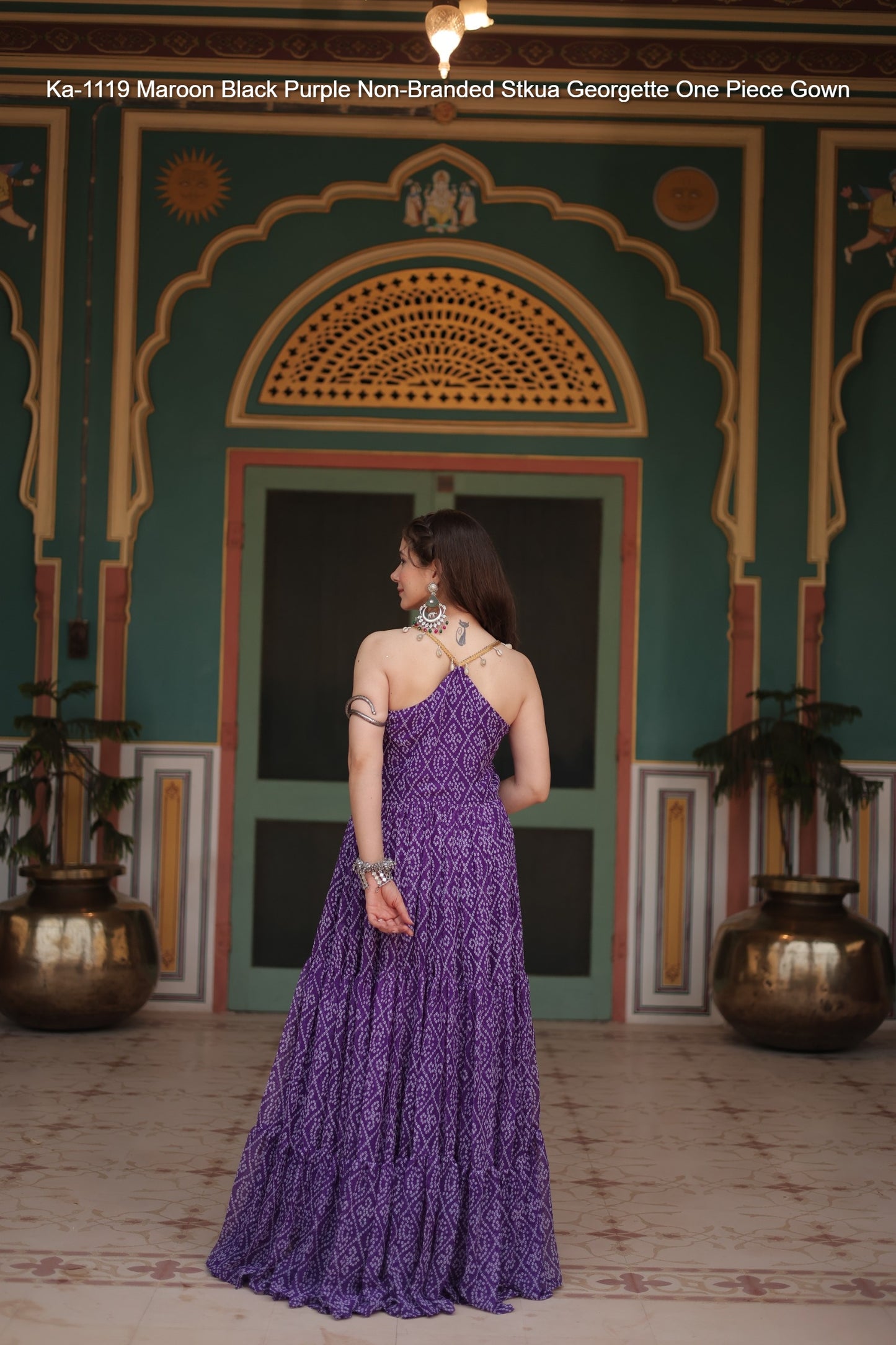 Ka-1119 Maroon Black Purple Non-Branded Stkua Georgette One Piece Gown