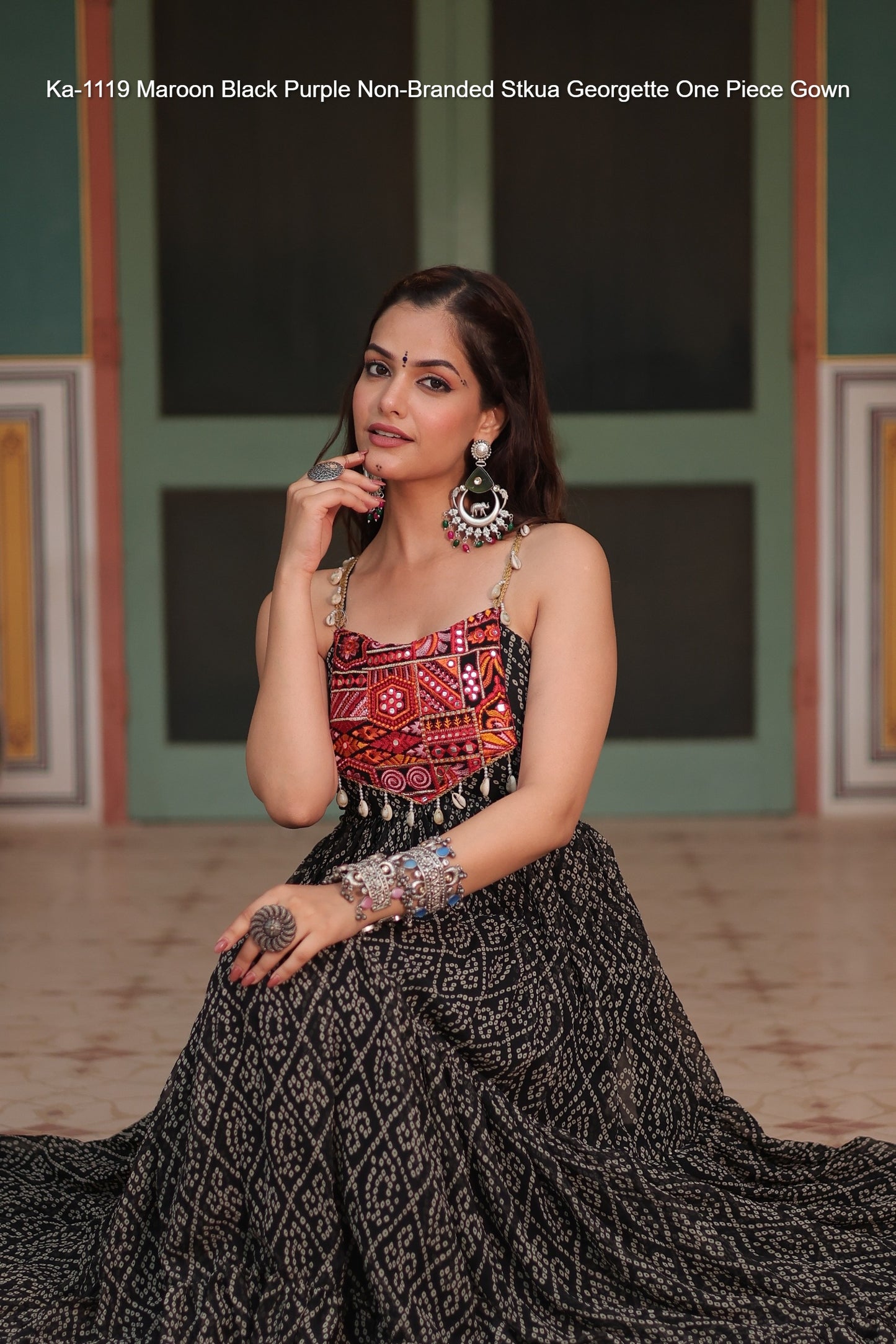 Ka-1119 Maroon Black Purple Non-Branded Stkua Georgette One Piece Gown