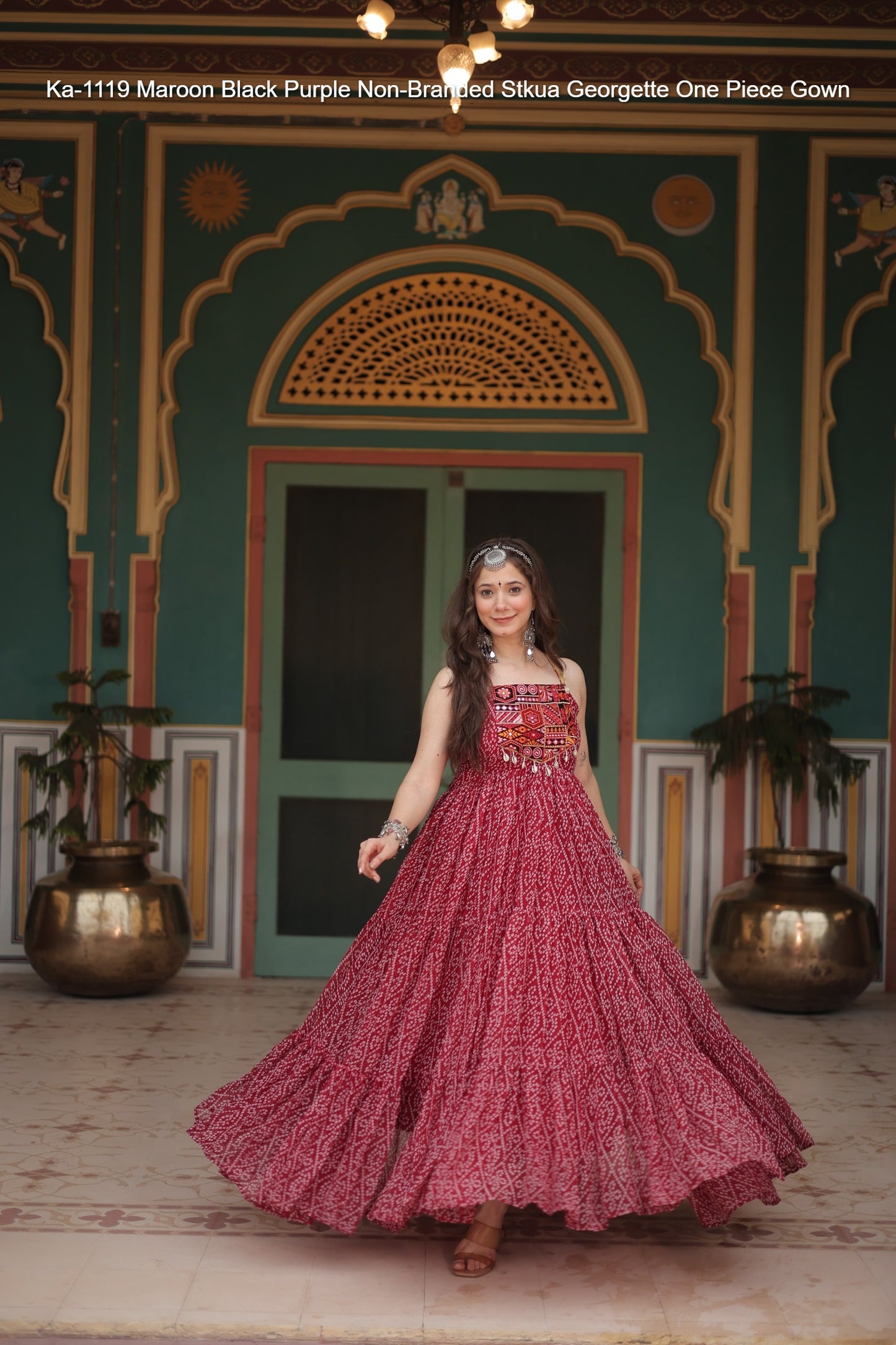 Ka-1119 Maroon Black Purple Non-Branded Stkua Georgette One Piece Gown