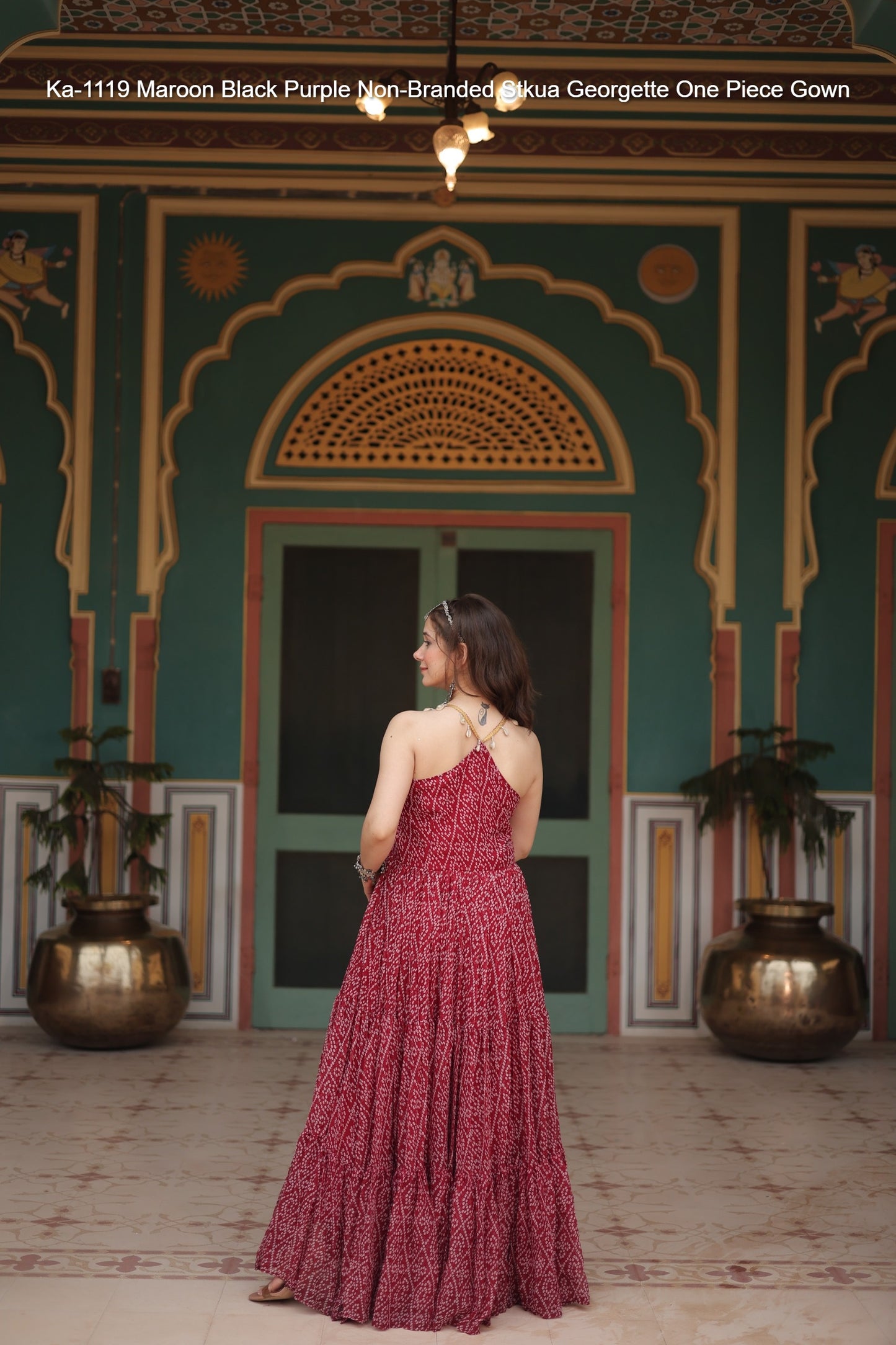 Ka-1119 Maroon Black Purple Non-Branded Stkua Georgette One Piece Gown