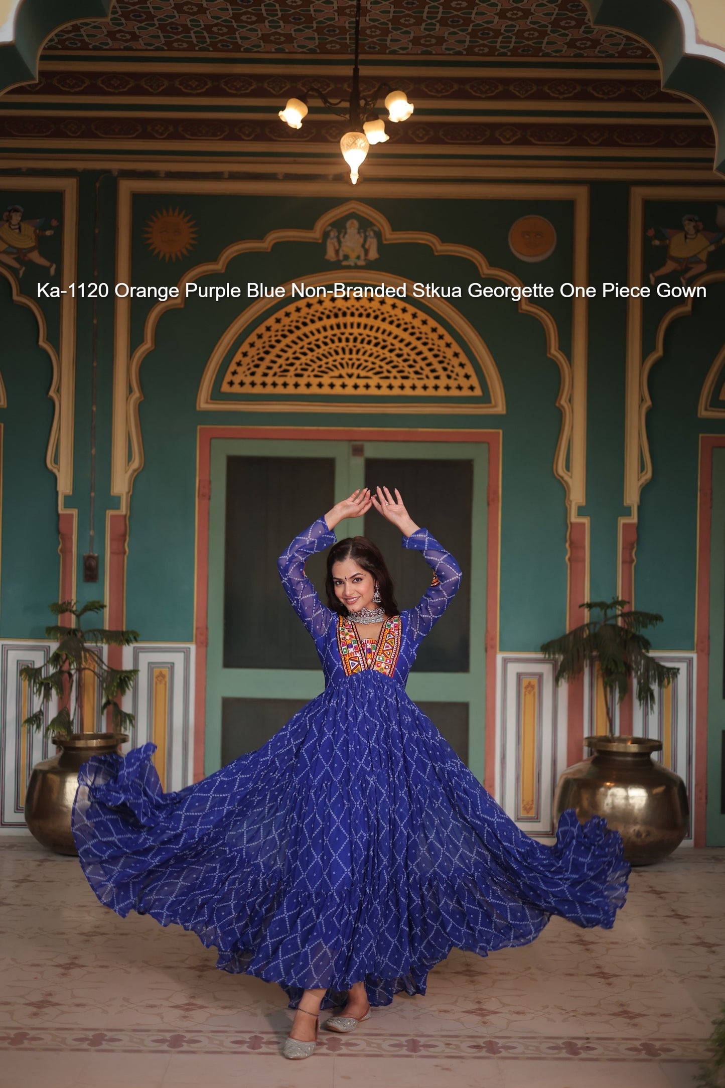 Ka-1120 Orange Purple Blue Non-Branded Stkua Georgette One Piece Gown