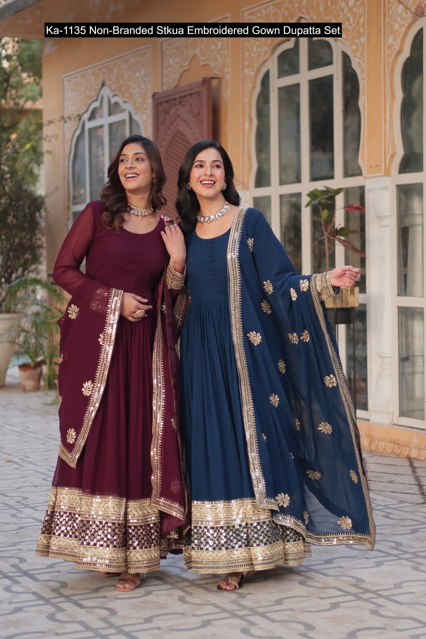 Ka-1135 Non-Branded Stkua Embroidered Gown Dupatta Set