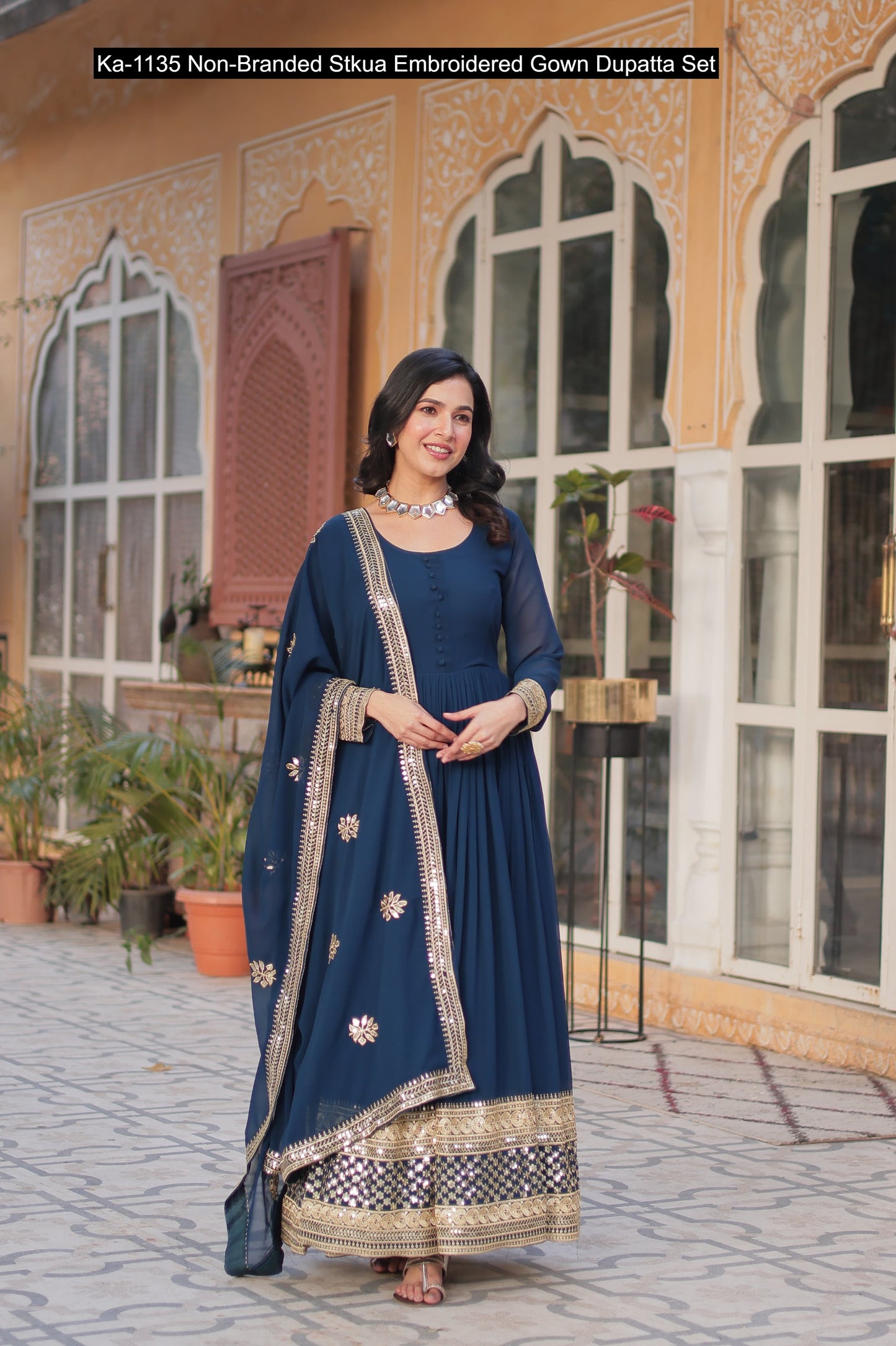 Ka-1135 Non-Branded Stkua Embroidered Gown Dupatta Set