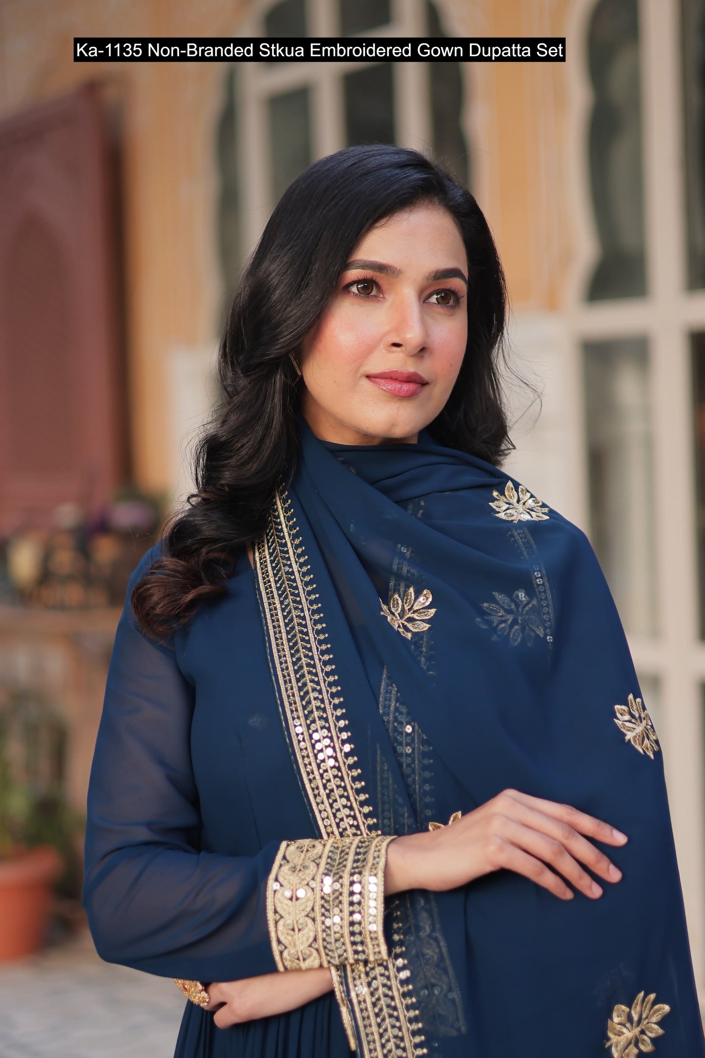 Ka-1135 Non-Branded Stkua Embroidered Gown Dupatta Set