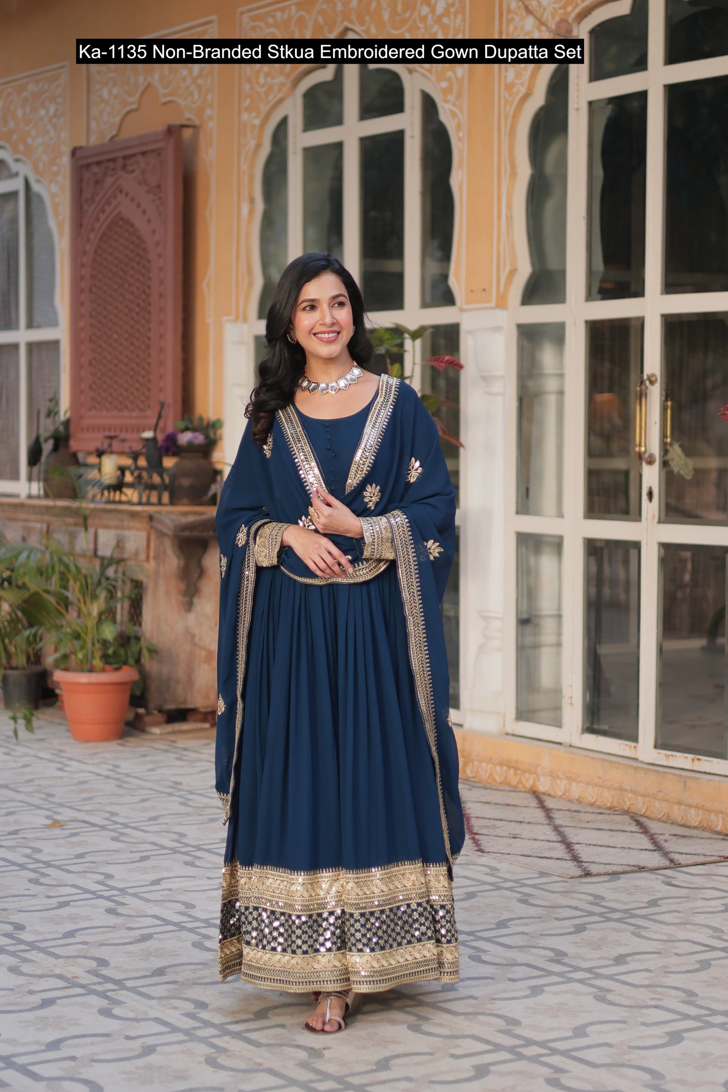 Ka-1135 Non-Branded Stkua Embroidered Gown Dupatta Set