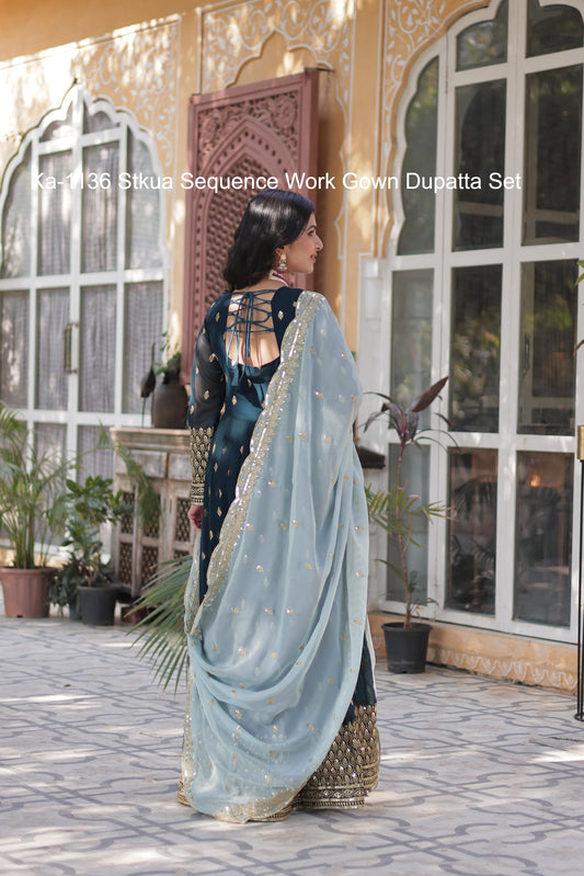 Ka-1136 Stkua Sequence Work Gown Dupatta Set