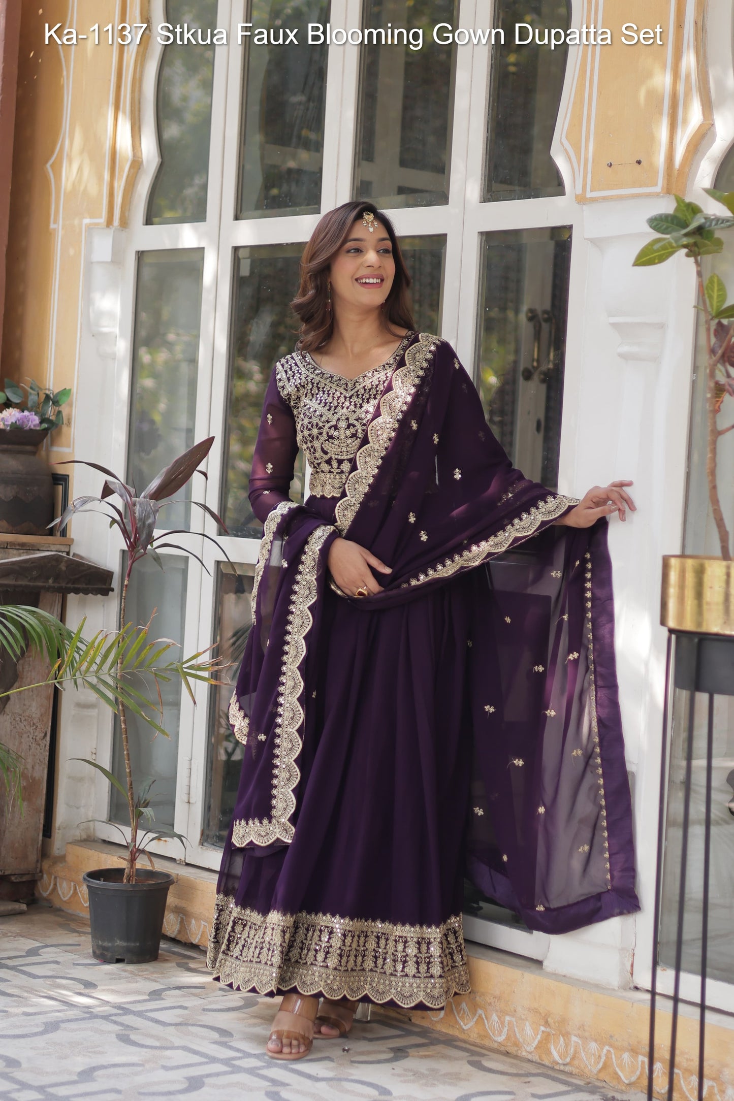 Ka-1137 Stkua Faux Blooming Gown Dupatta Set