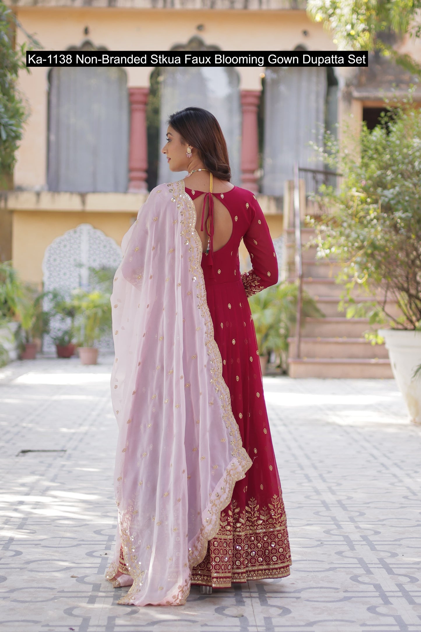 Ka-1138 Non-Branded Stkua Faux Blooming Gown Dupatta Set