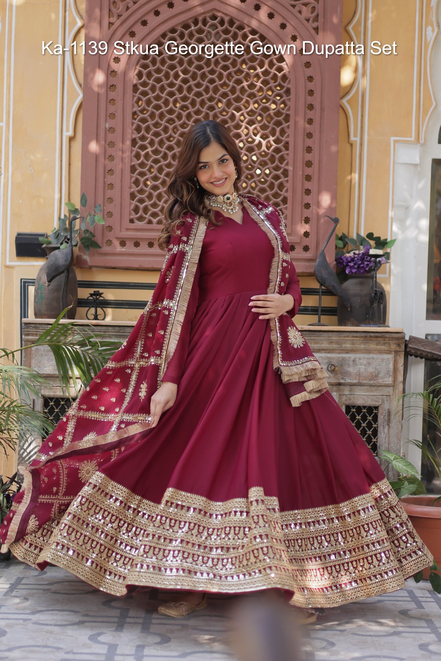 Ka-1139 Stkua Georgette Gown Dupatta Set