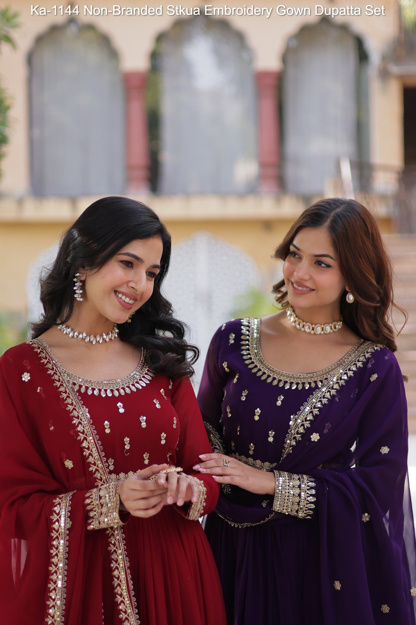 Ka-1144 Non-Branded Stkua Embroidery Gown Dupatta Set