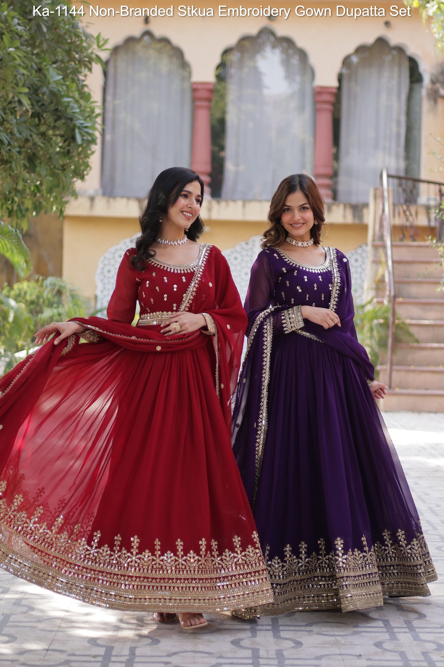 Ka-1144 Non-Branded Stkua Embroidery Gown Dupatta Set