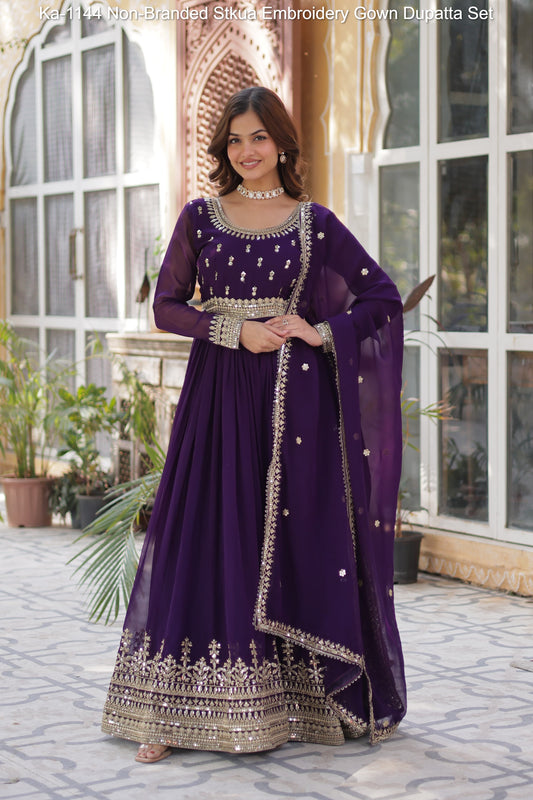 Ka-1144 Non-Branded Stkua Embroidery Gown Dupatta Set