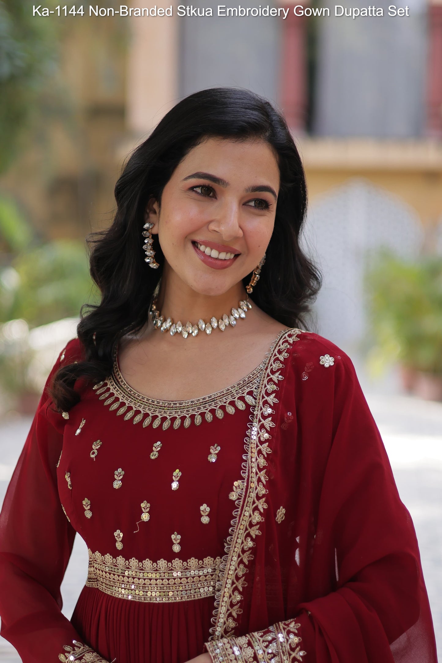 Ka-1144 Non-Branded Stkua Embroidery Gown Dupatta Set