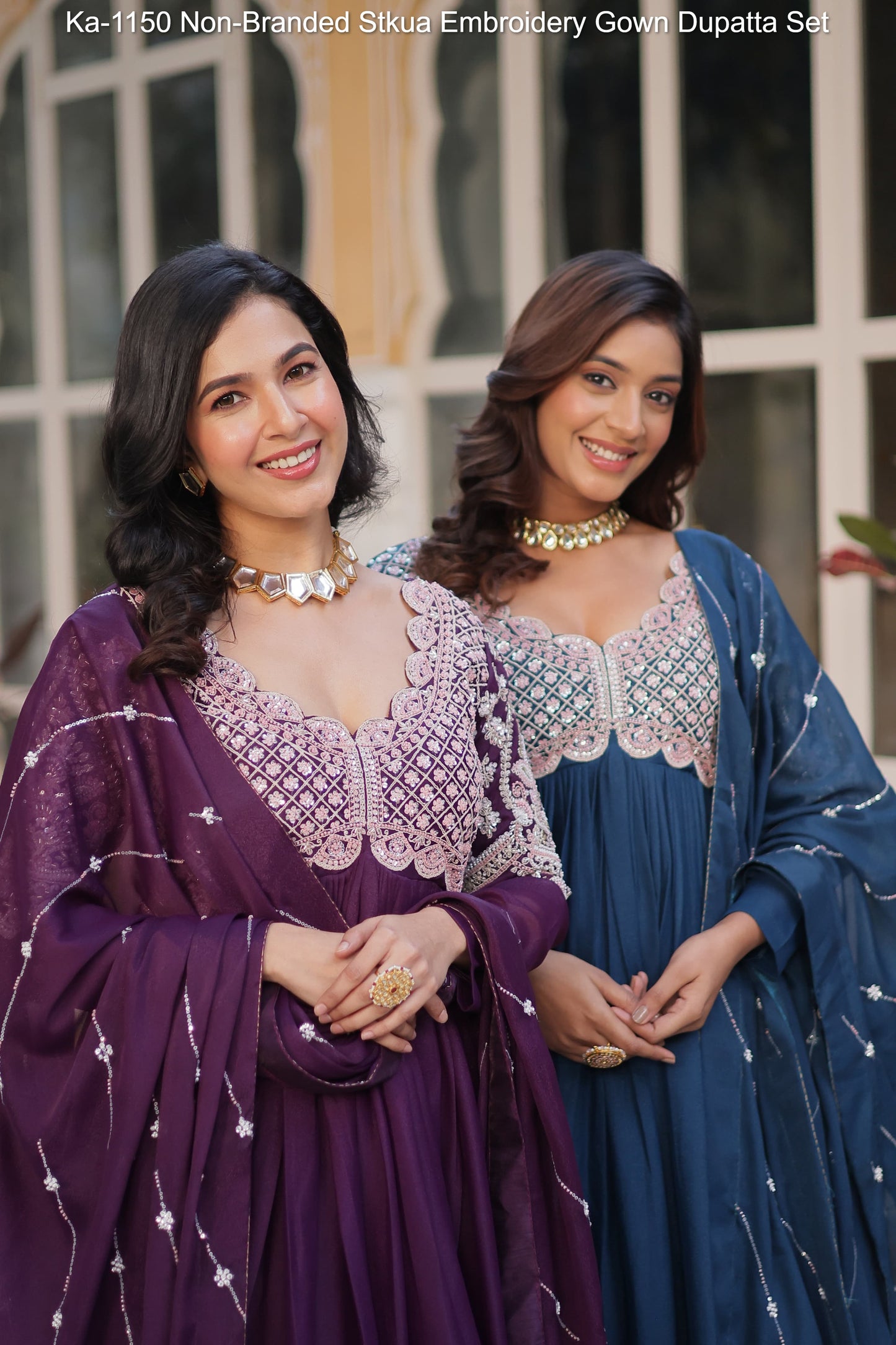 Ka-1150 Non-Branded Stkua Embroidery Gown Dupatta Set