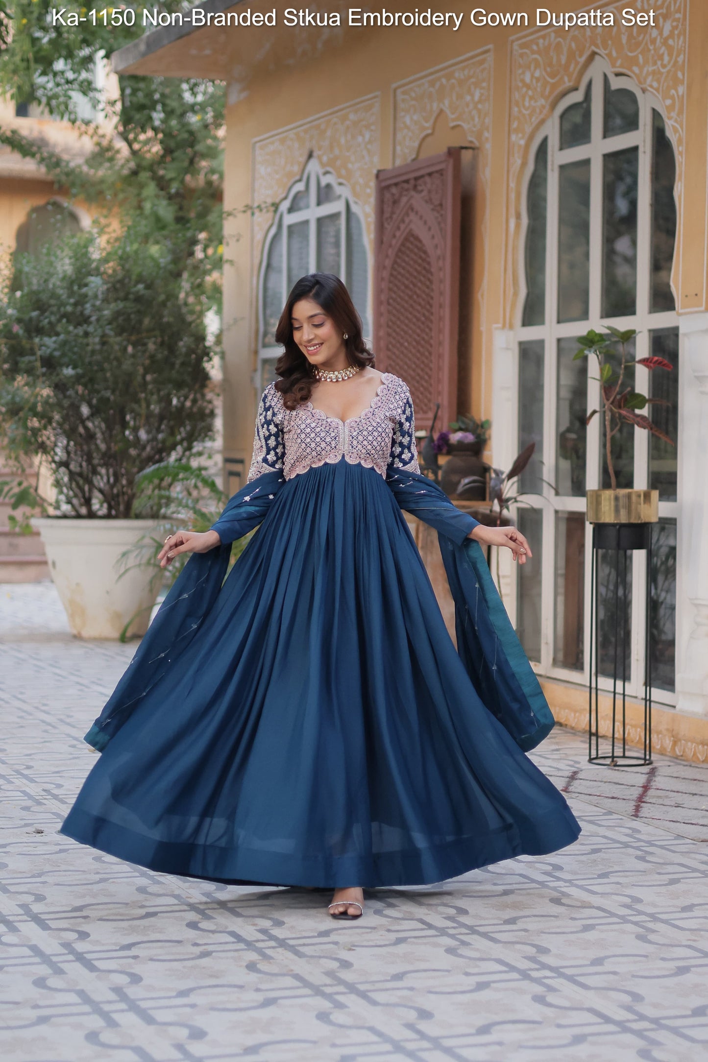 Ka-1150 Non-Branded Stkua Embroidery Gown Dupatta Set
