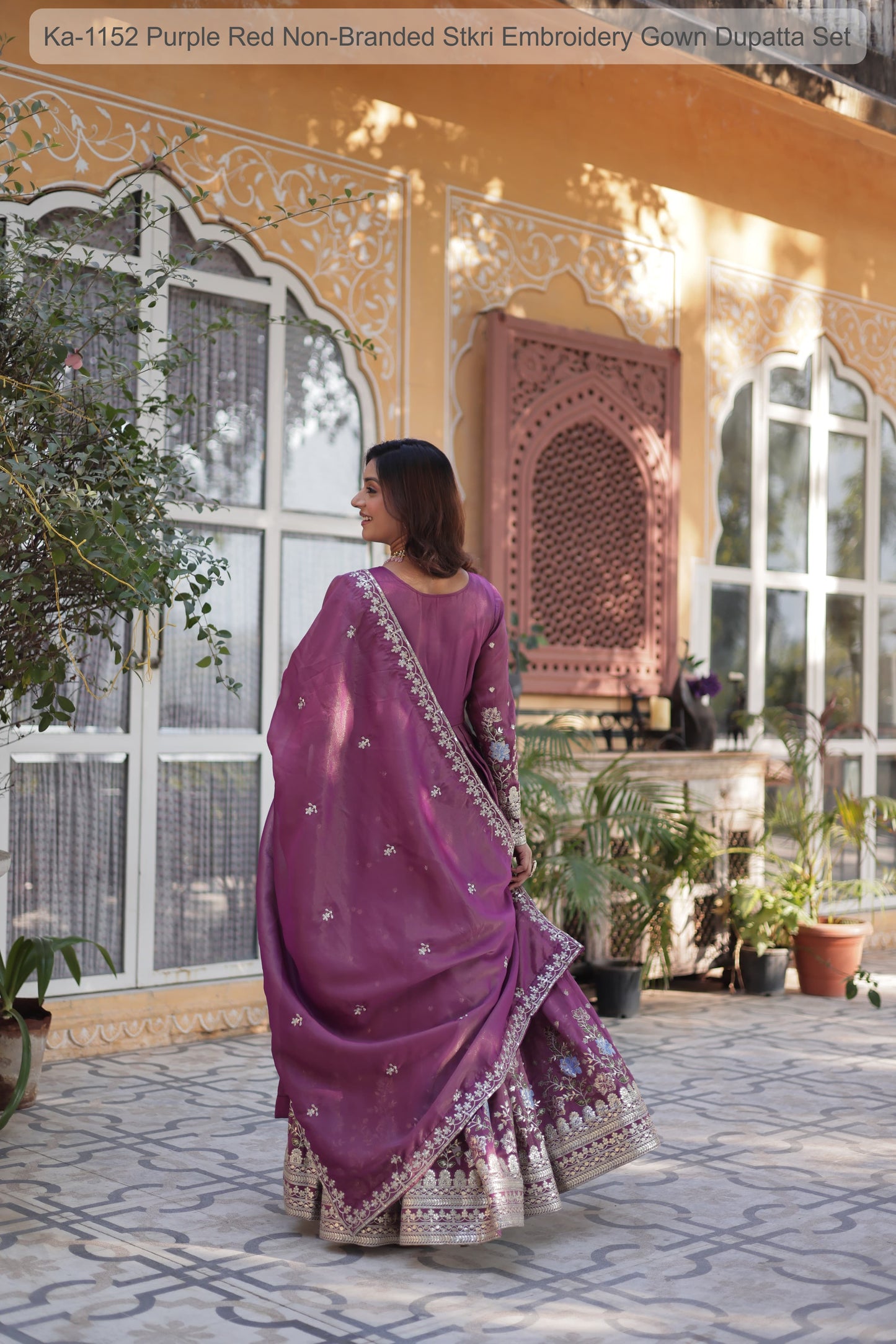 Ka-1152 Purple Red Non-Branded Stkri Embroidery Gown Dupatta Set