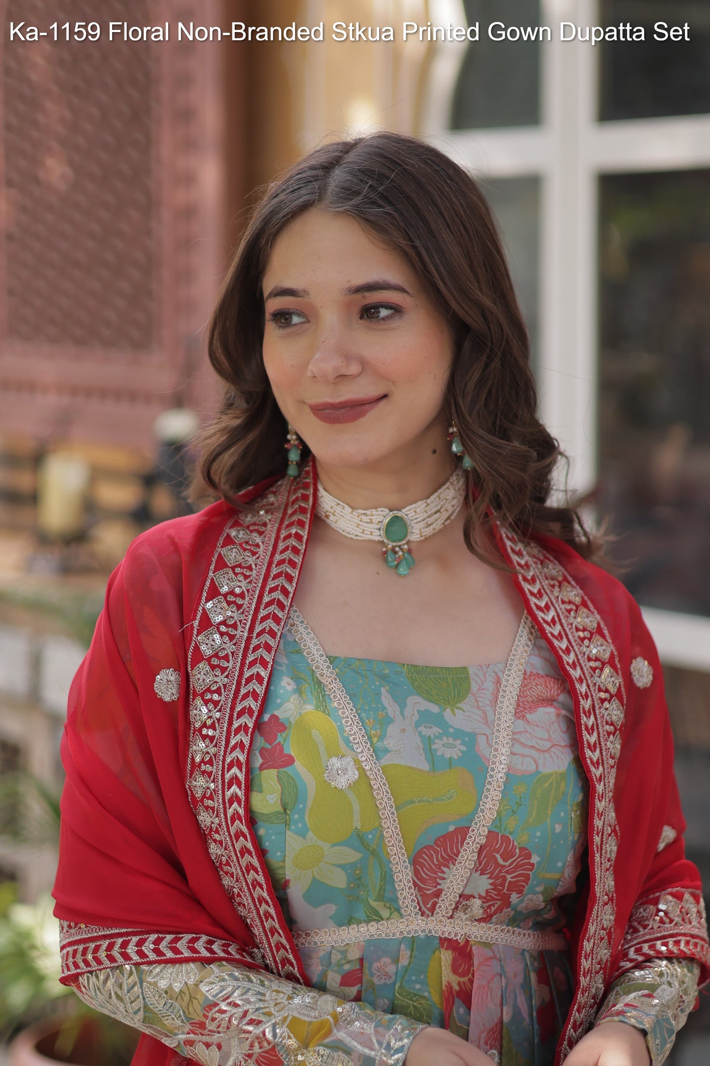 Ka-1159 Floral Non-Branded Stkua Printed Gown Dupatta Set