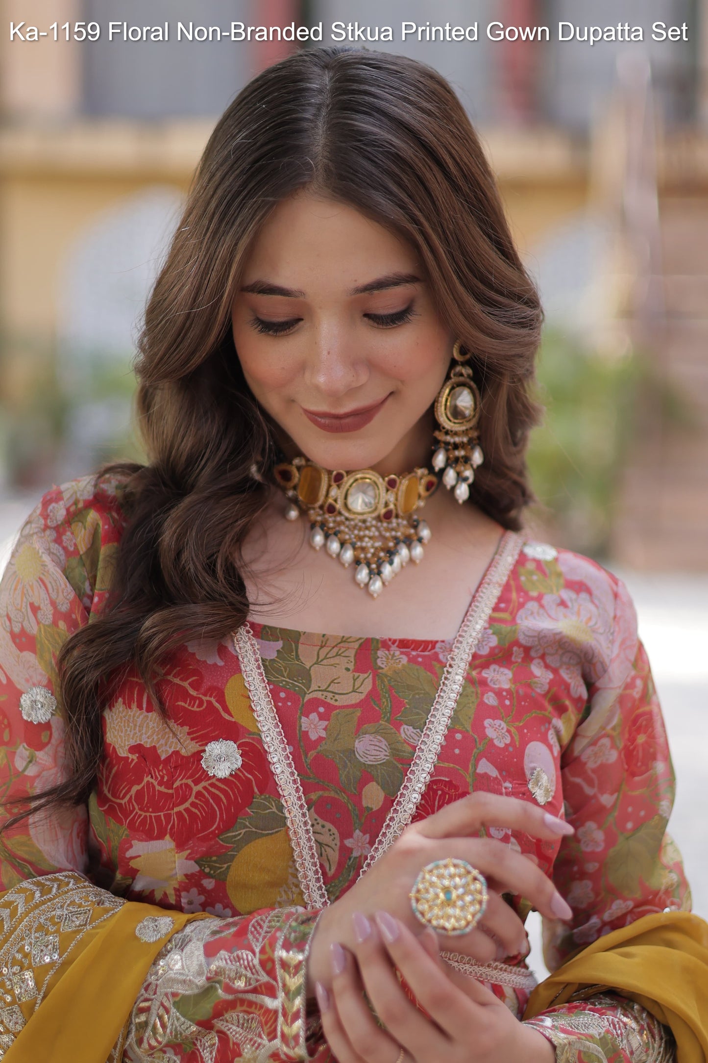 Ka-1159 Floral Non-Branded Stkua Printed Gown Dupatta Set