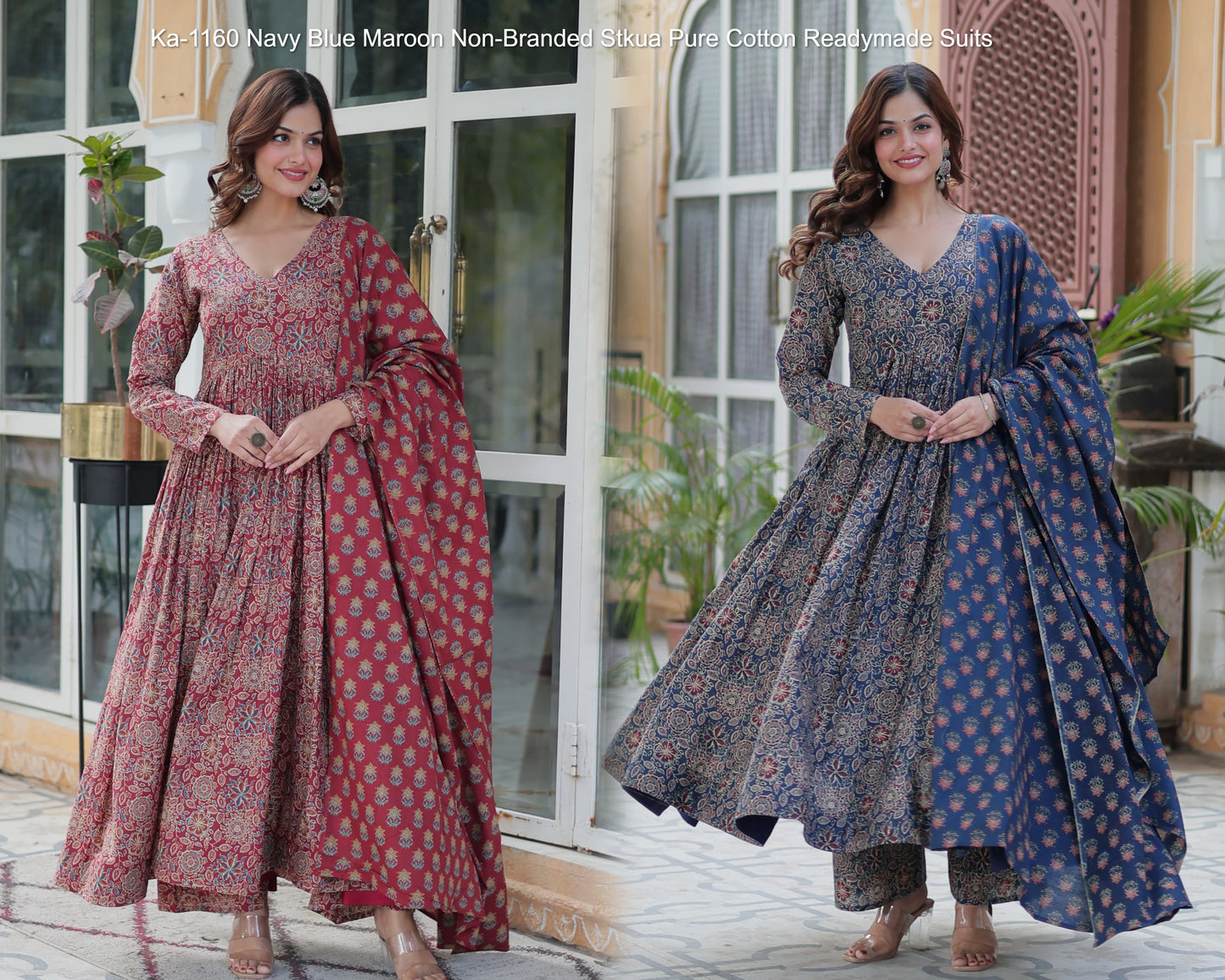 Ka-1160 Navy Blue Maroon Non-Branded Stkua Pure Cotton Readymade Suits