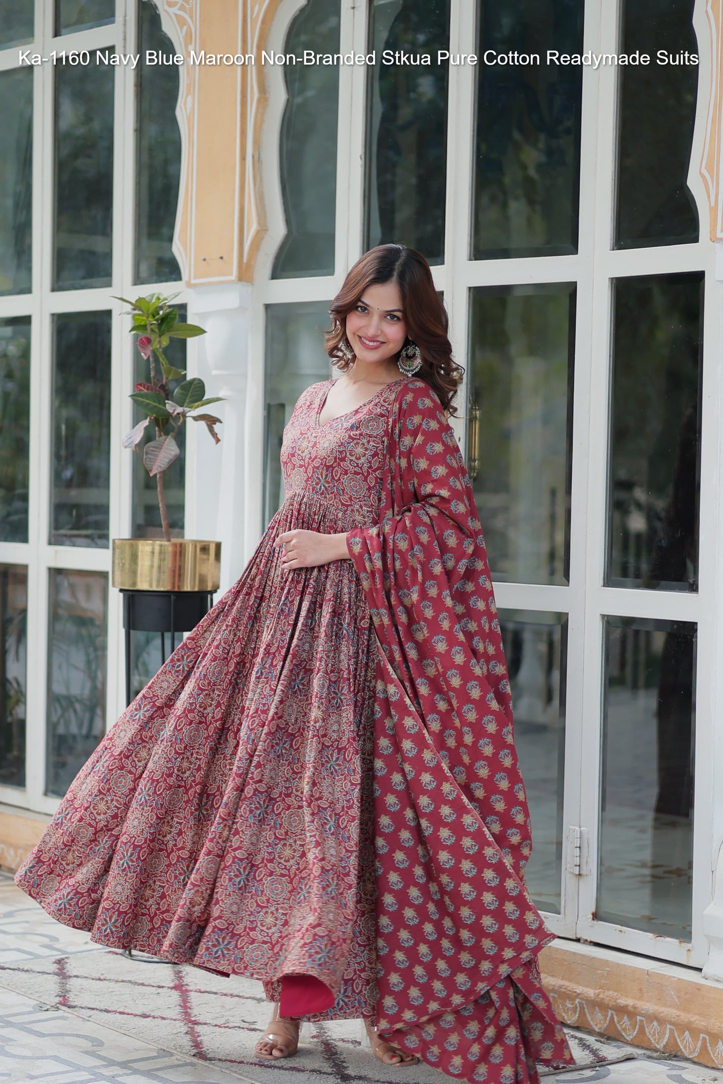 Ka-1160 Navy Blue Maroon Non-Branded Stkua Pure Cotton Readymade Suits