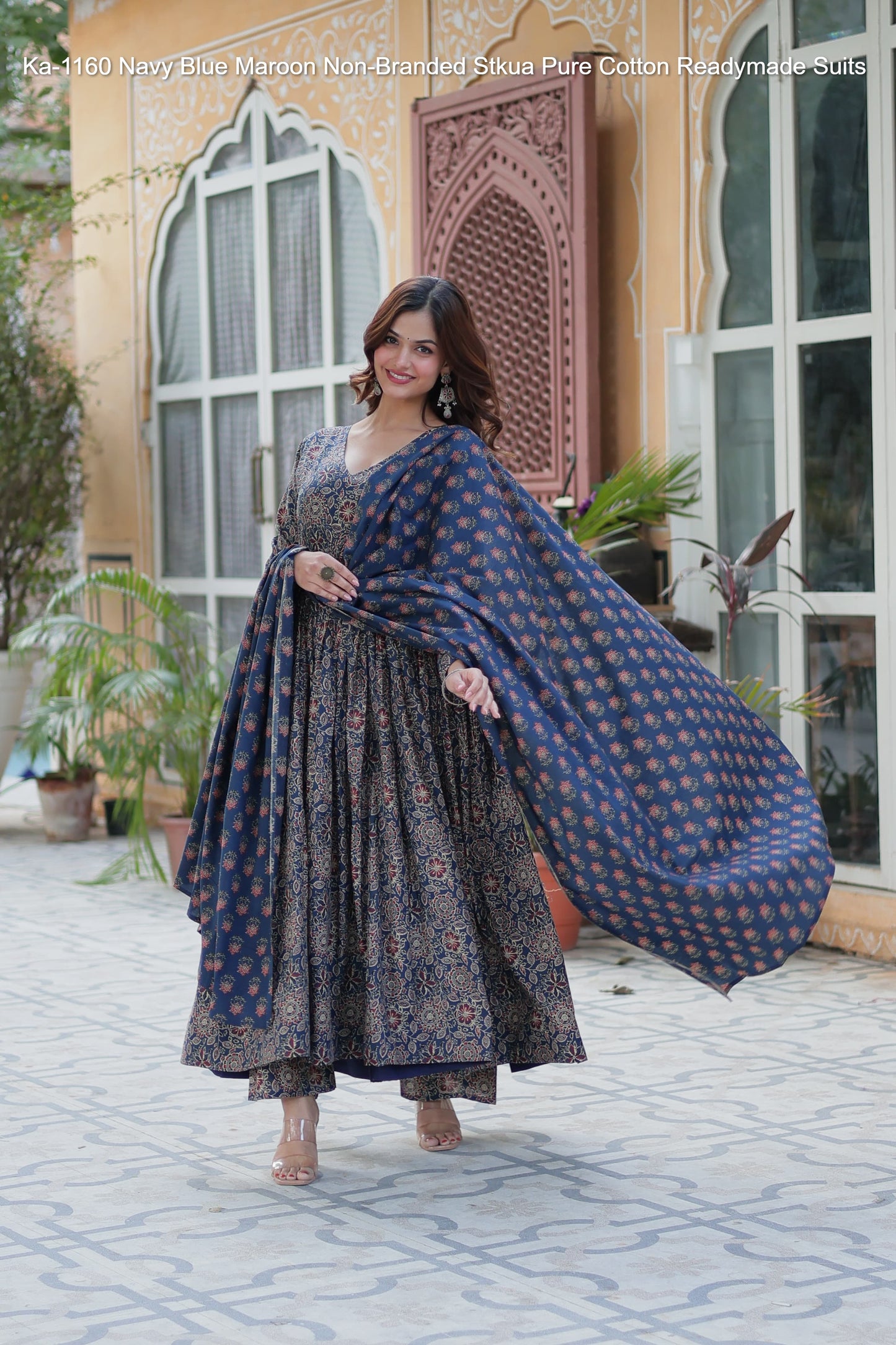 Ka-1160 Navy Blue Maroon Non-Branded Stkua Pure Cotton Readymade Suits