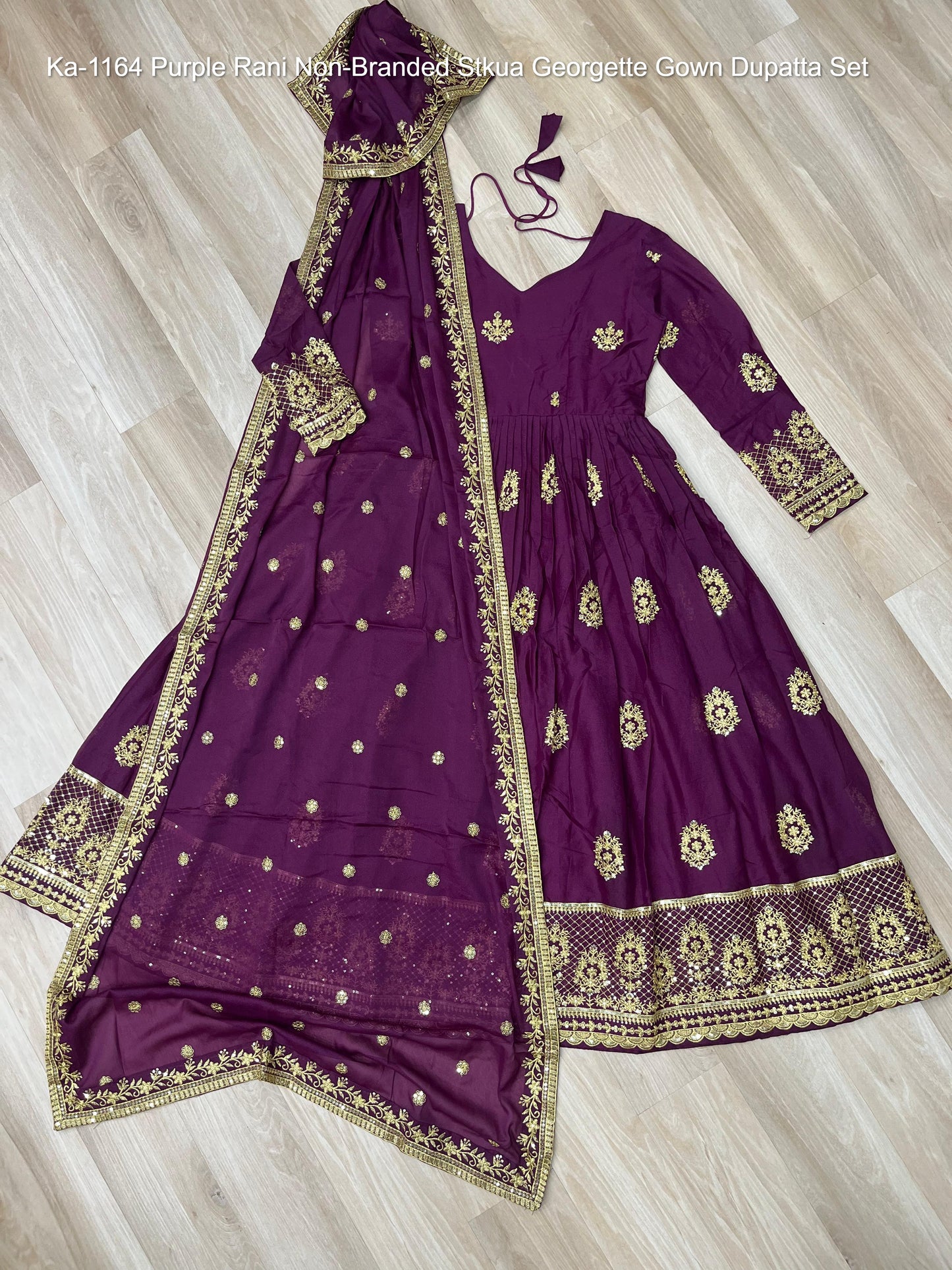 Ka-1164 Purple Rani Non-Branded Stkua Georgette Gown Dupatta Set