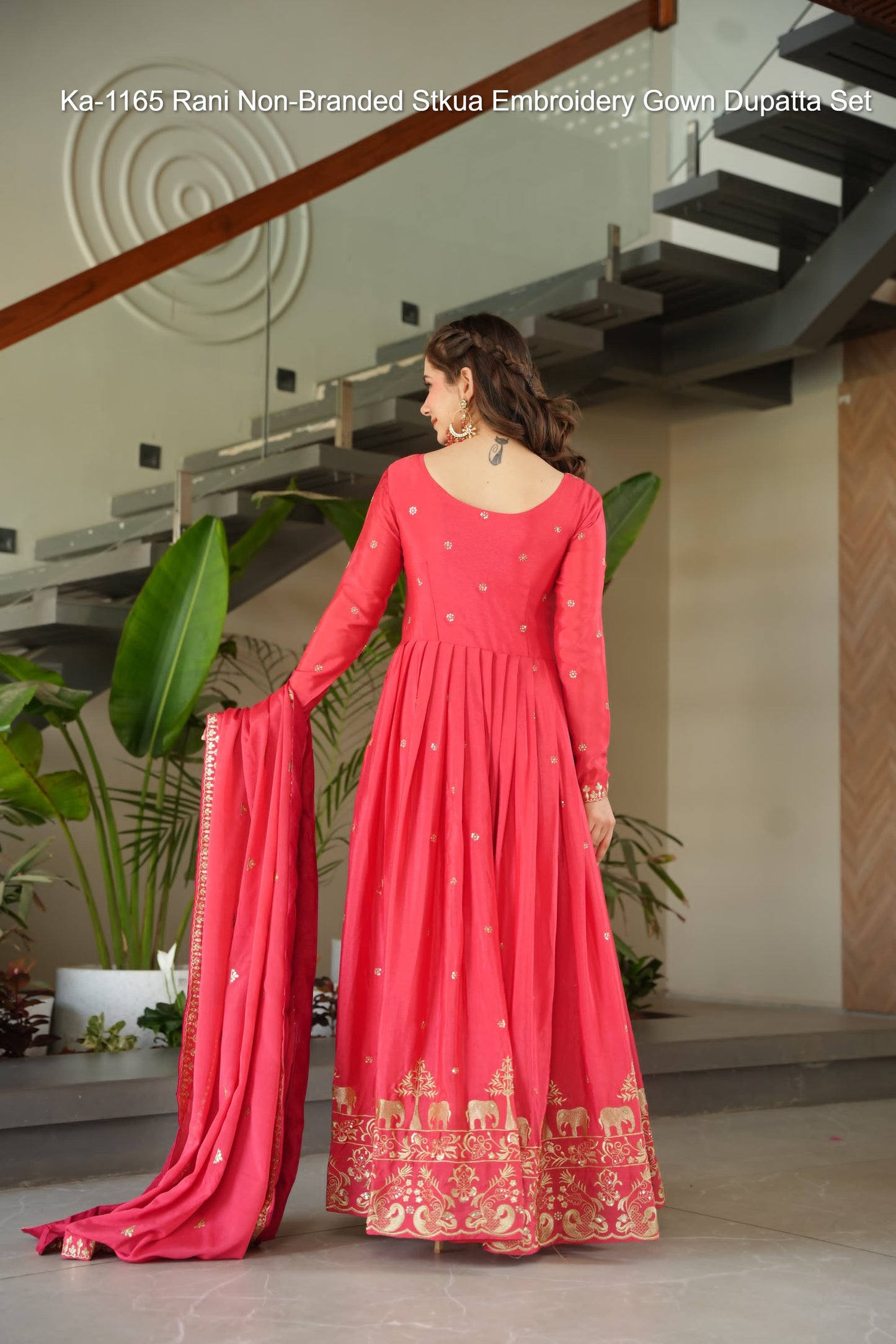 Ka-1165 Rani Non-Branded Stkua Embroidery Gown Dupatta Set