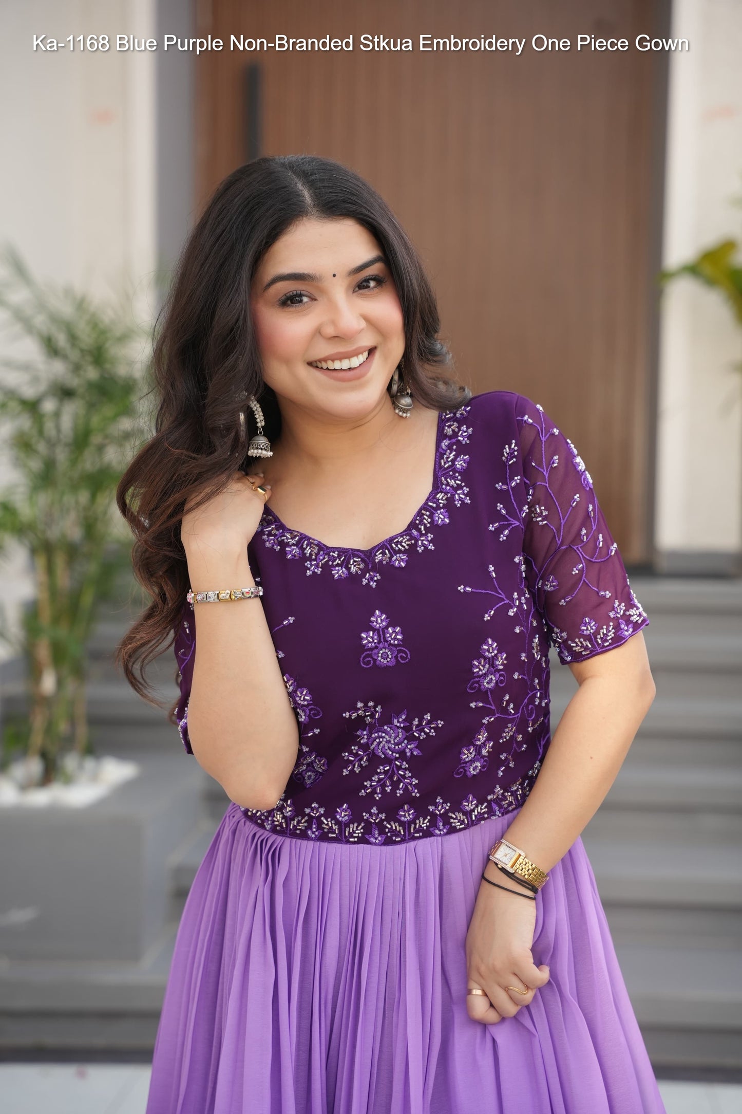 Ka-1168 Blue Purple Non-Branded Stkua Embroidery One Piece Gown