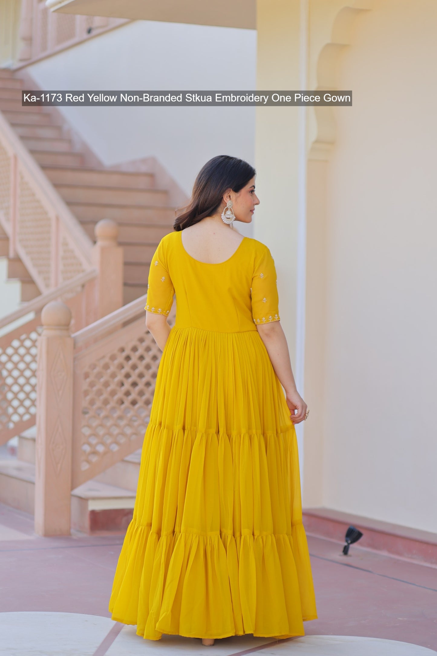 Ka-1173 Red Yellow Non-Branded Stkua Embroidery One Piece Gown