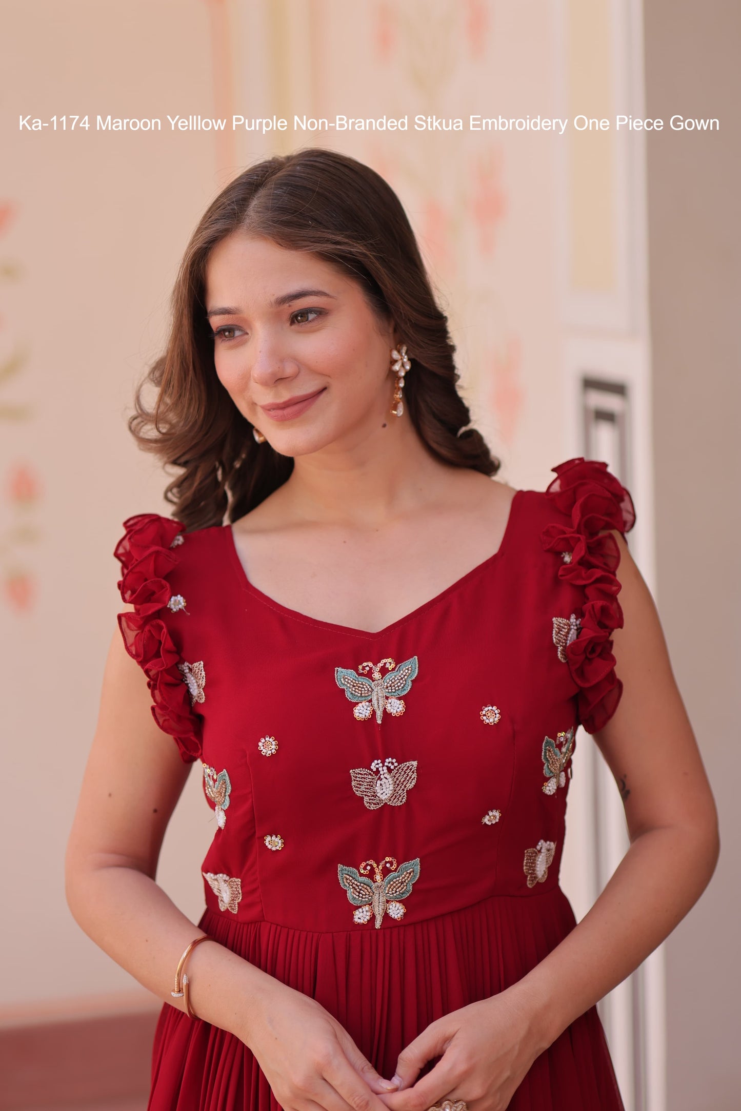 Ka-1174 Maroon Yelllow Purple Non-Branded Stkua Embroidery One Piece Gown