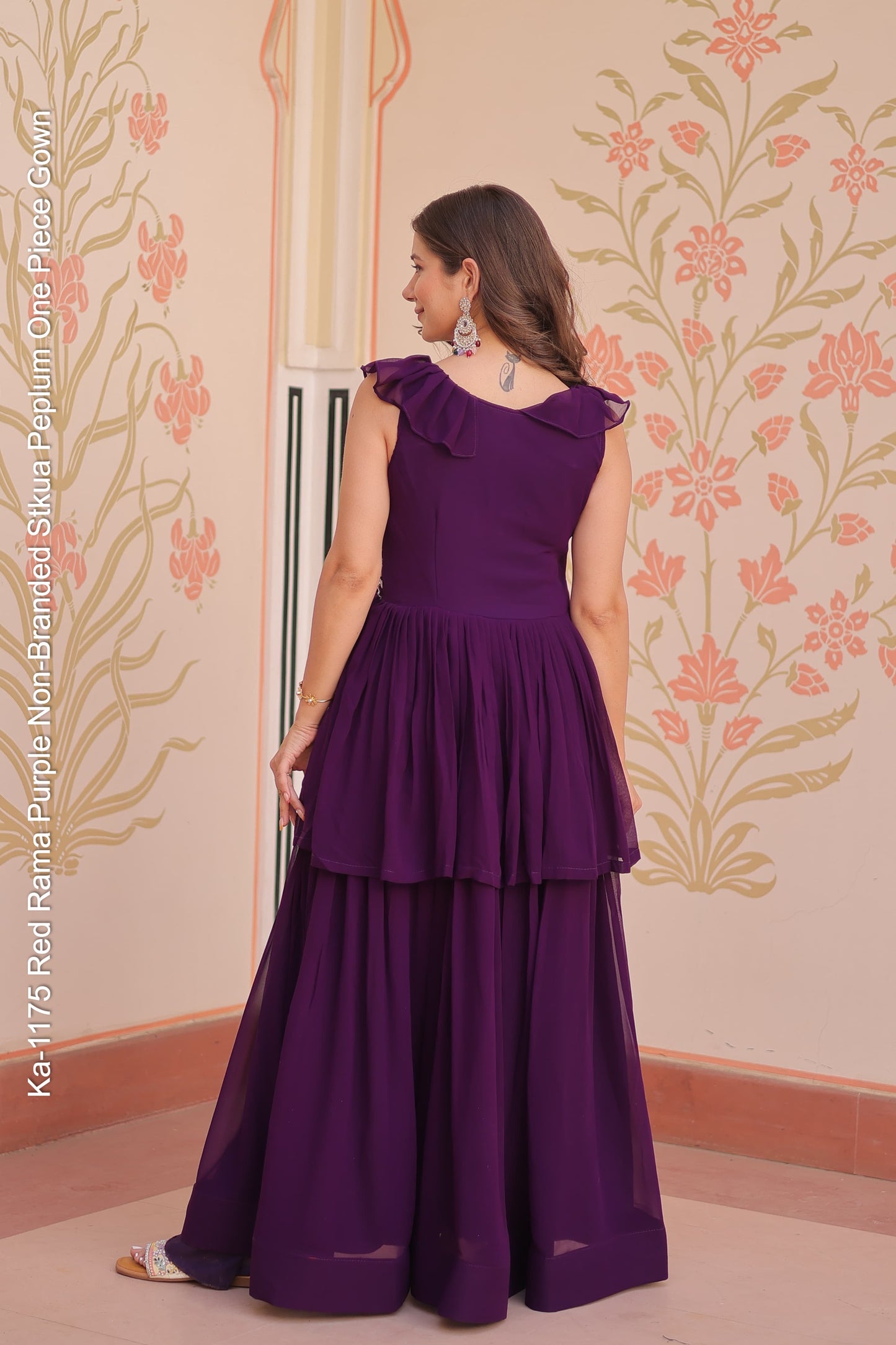 Ka-1175 Red Rama Purple Non-Branded Stkua Peplum One Piece Gown