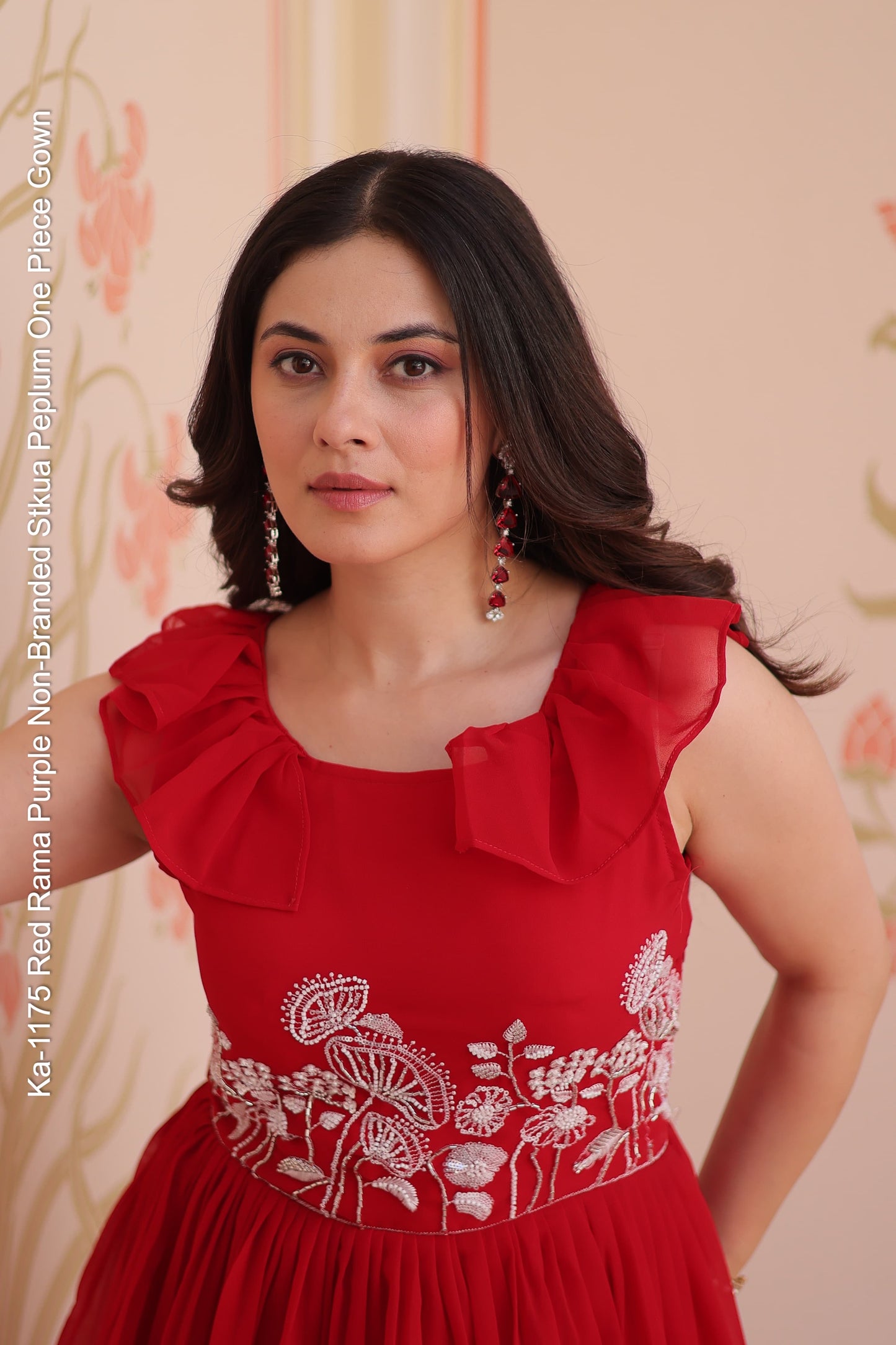 Ka-1175 Red Rama Purple Non-Branded Stkua Peplum One Piece Gown
