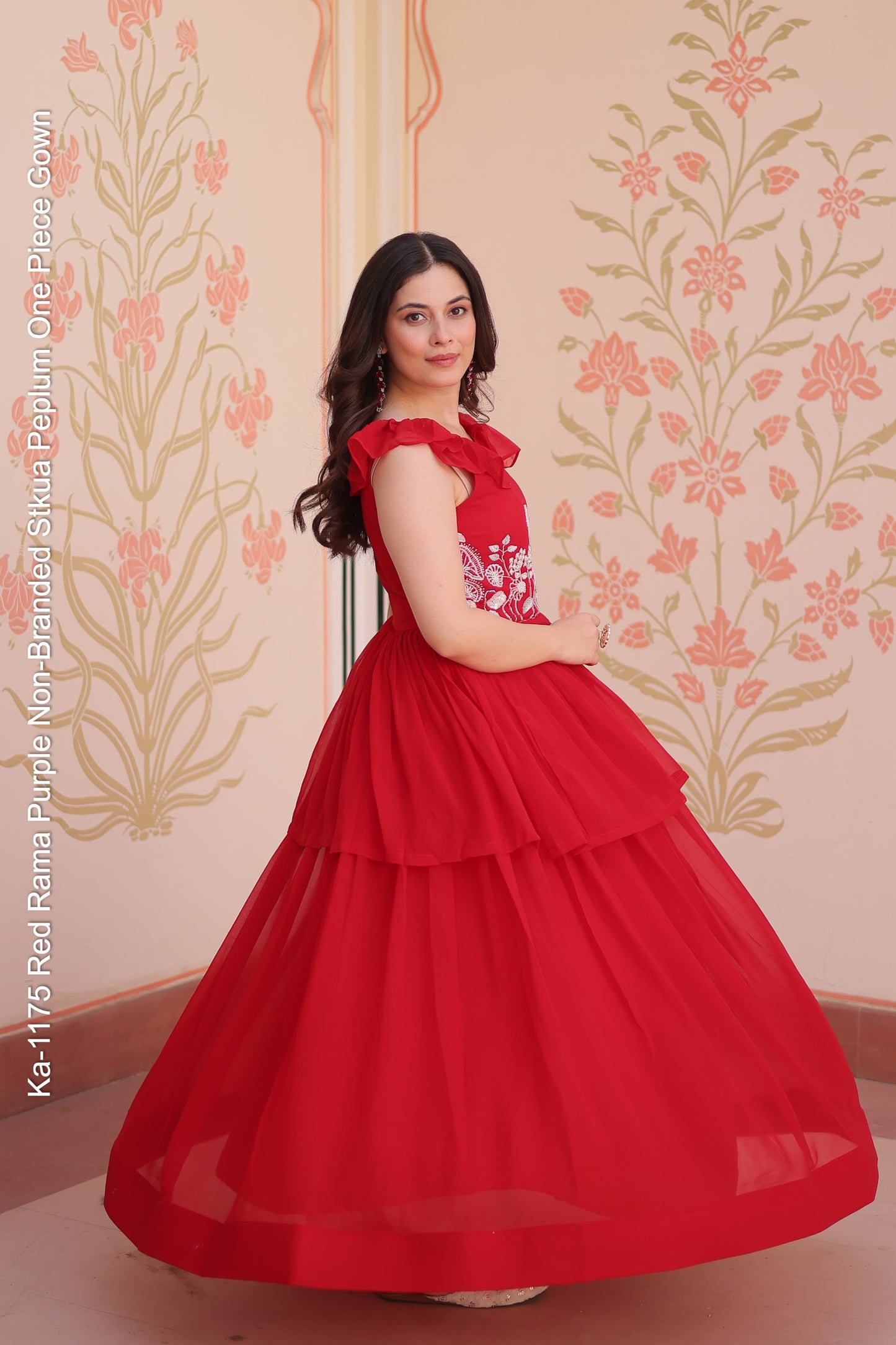 Ka-1175 Red Rama Purple Non-Branded Stkua Peplum One Piece Gown