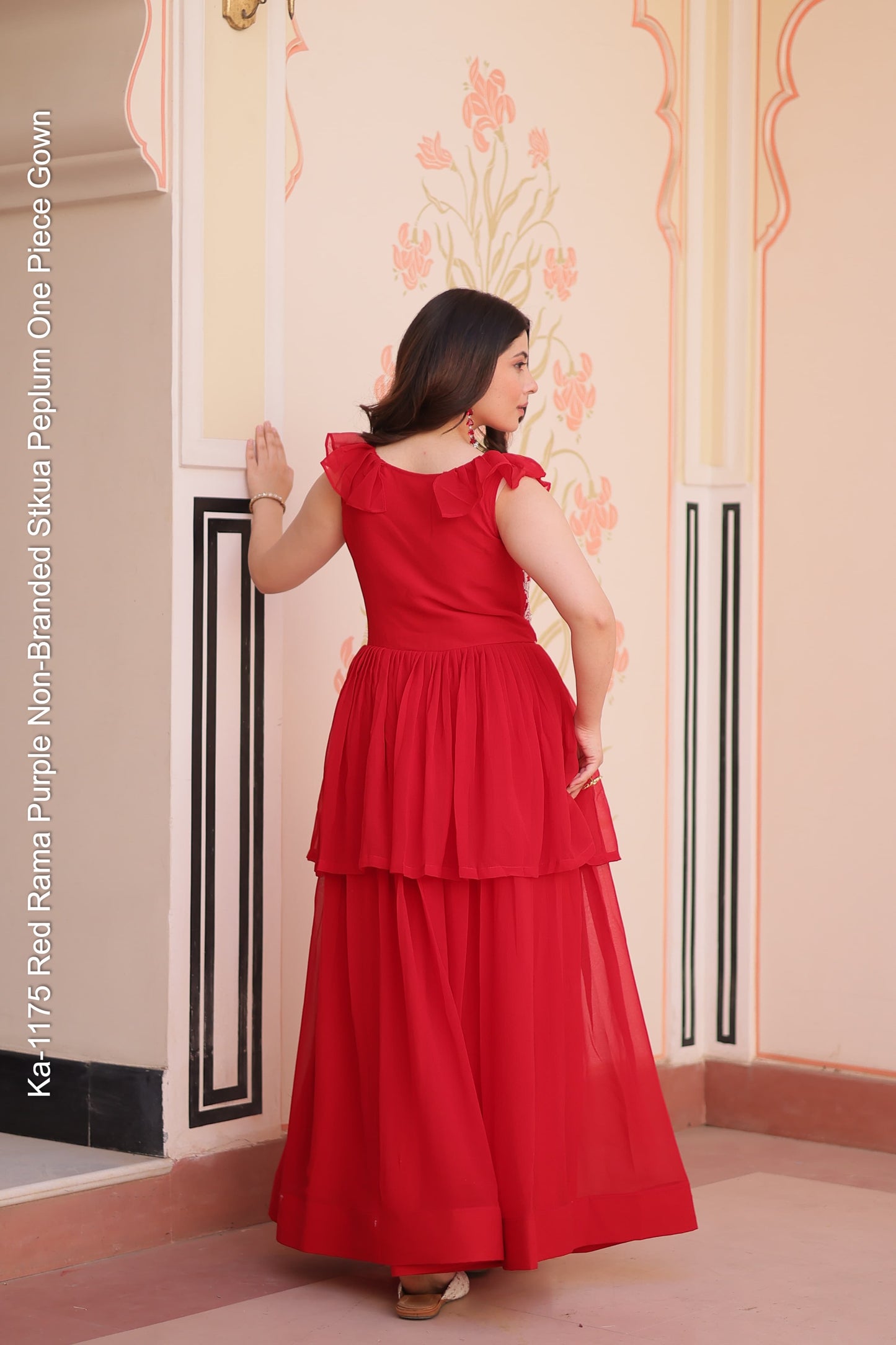 Ka-1175 Red Rama Purple Non-Branded Stkua Peplum One Piece Gown